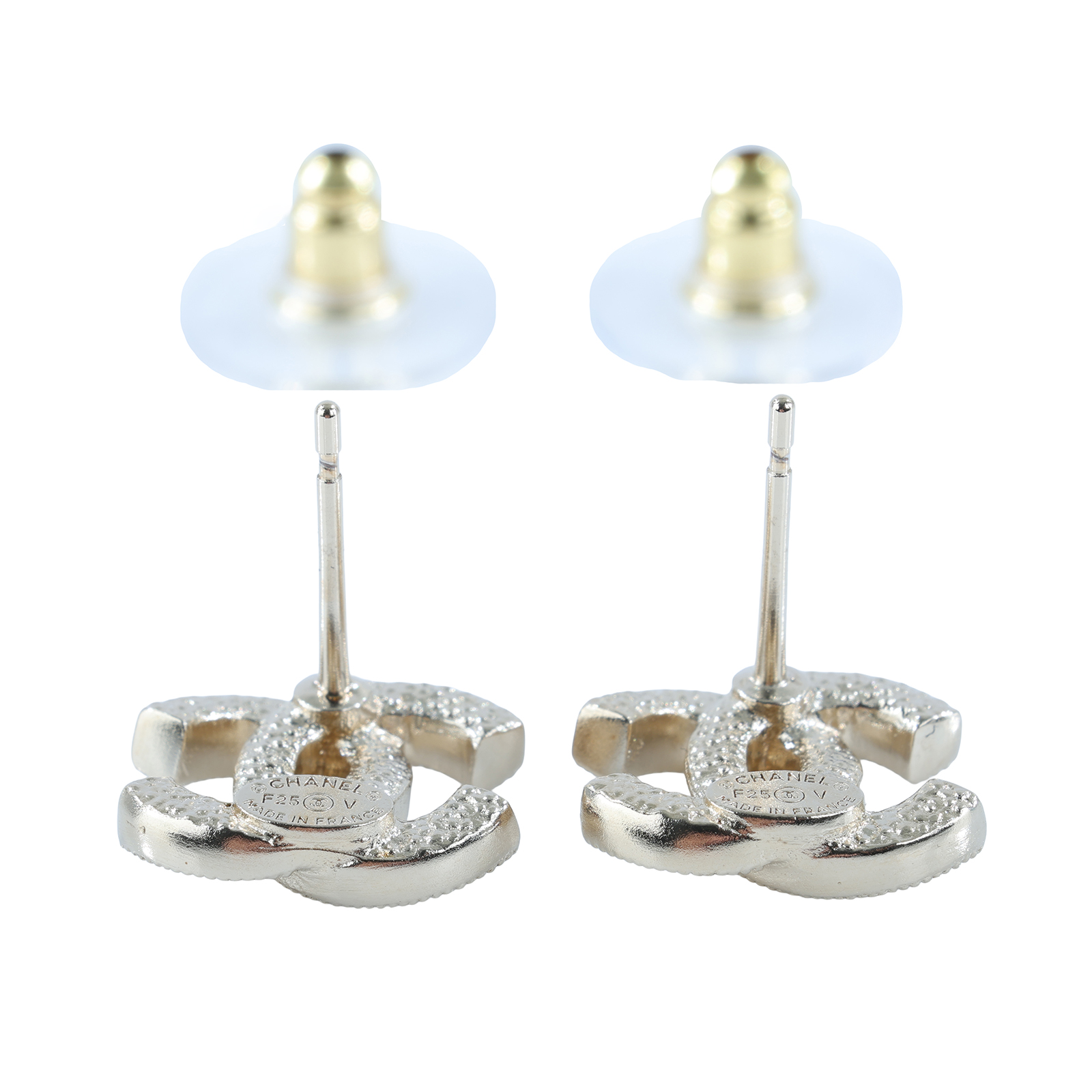 香奈兒 CHANEL CC LOGO 耳環 耳釘 F25 V 小雙C水鑽耳環 原廠盒子/內襯