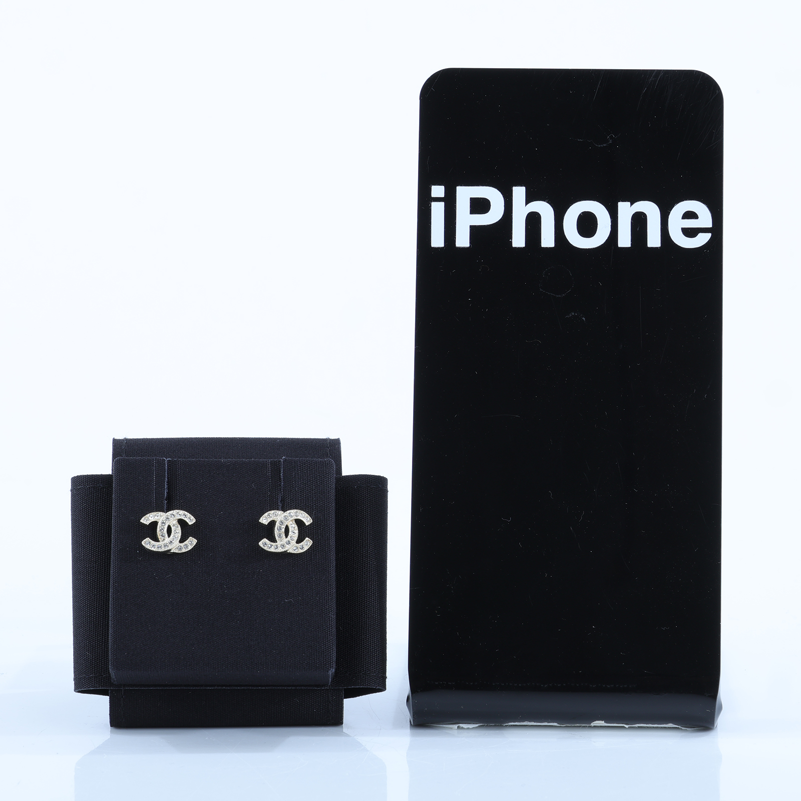 香奈兒 CHANEL CC LOGO 耳環 耳釘 F25 V 小雙C水鑽耳環 原廠盒子/內襯