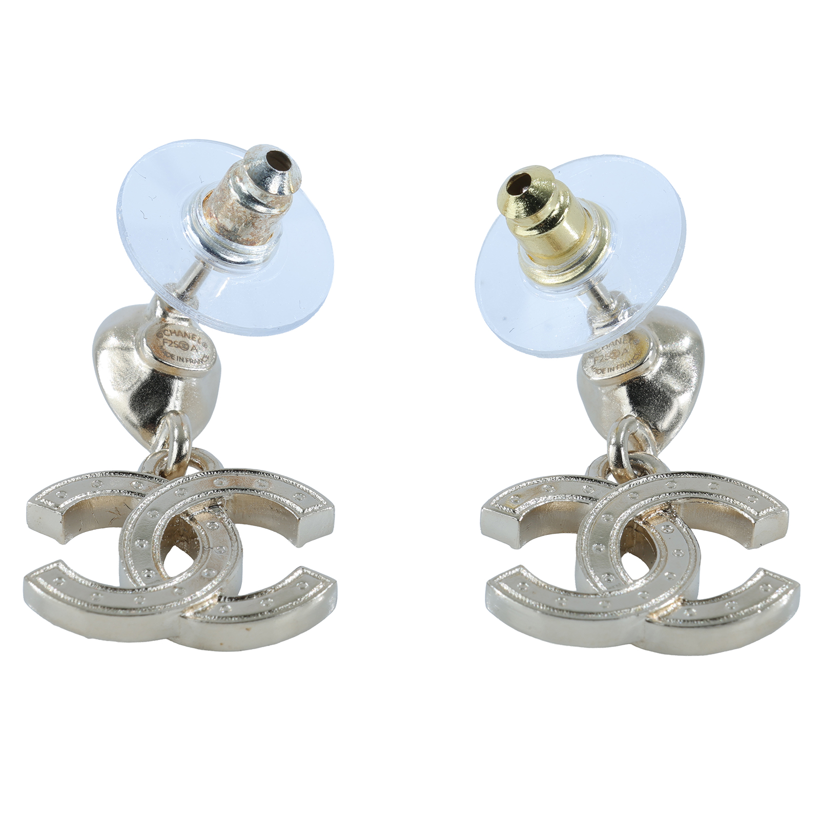 香奈兒 CHANEL CC LOGO 耳環 耳釘 F25 A 雙C水滴水鑽耳環 原廠盒子/內襯