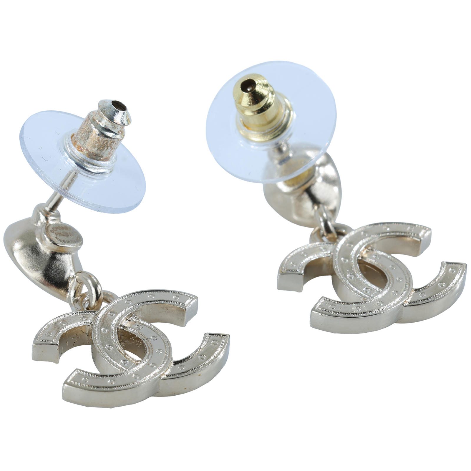 香奈兒 CHANEL CC LOGO 耳環 耳釘 F25 A 雙C水滴水鑽耳環 原廠盒子/內襯