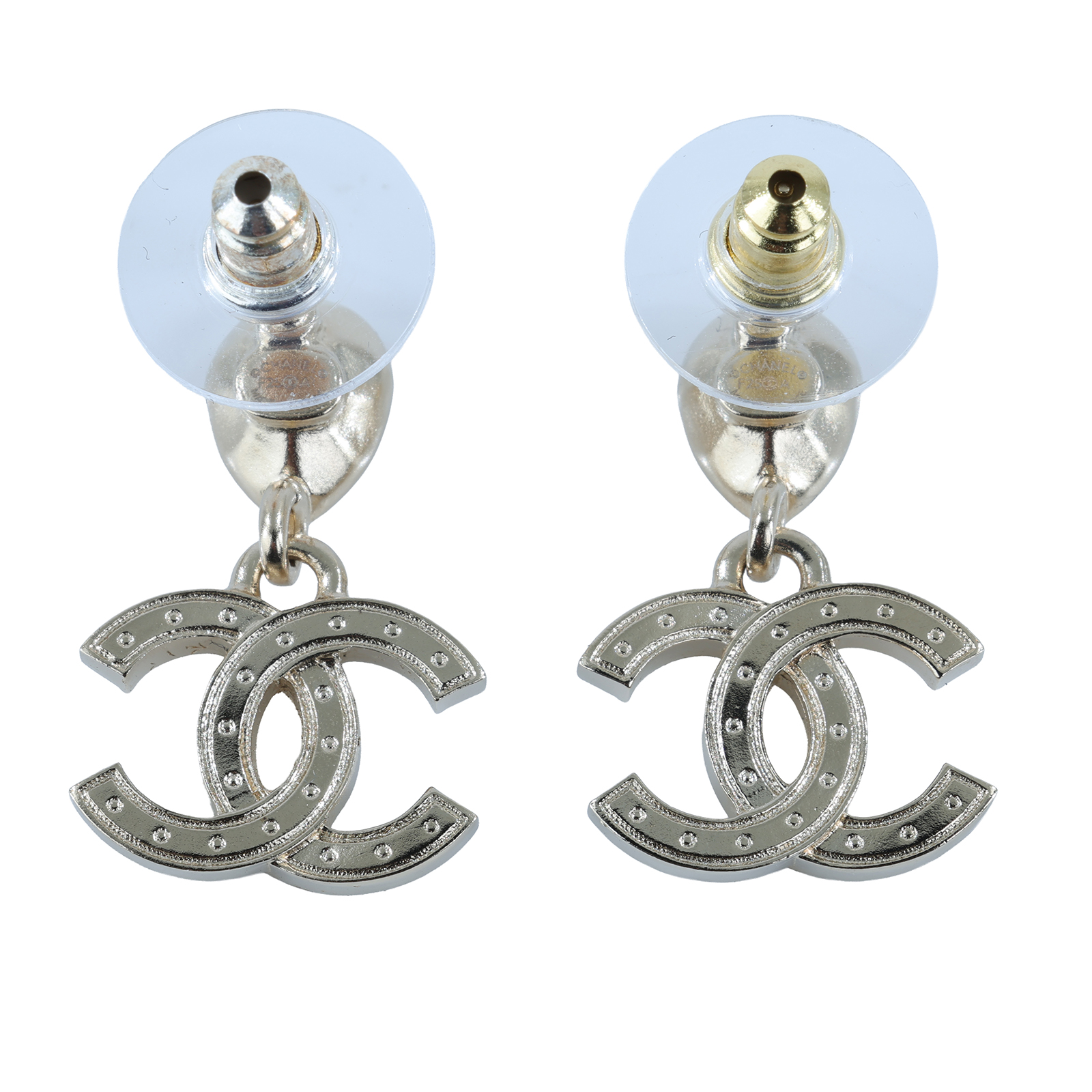 香奈兒 CHANEL CC LOGO 耳環 耳釘 F25 A 雙C水滴水鑽耳環 原廠盒子/內襯