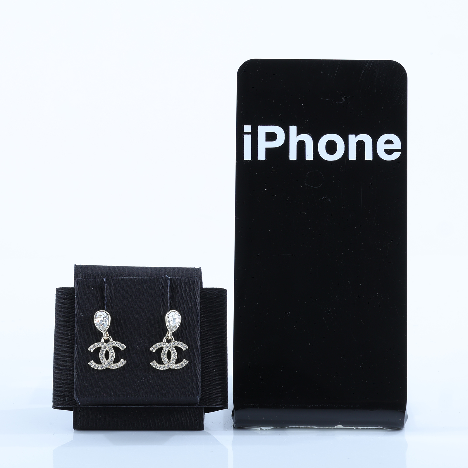 香奈兒 CHANEL CC LOGO 耳環 耳釘 F25 A 雙C水滴水鑽耳環 原廠盒子/內襯