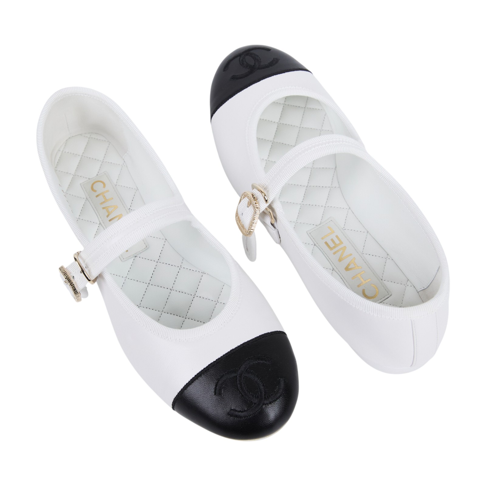 香奈兒 CHANEL CC LOGO 娃娃鞋 休閒鞋 G46467_375 白平底鞋#37.5 原廠盒子