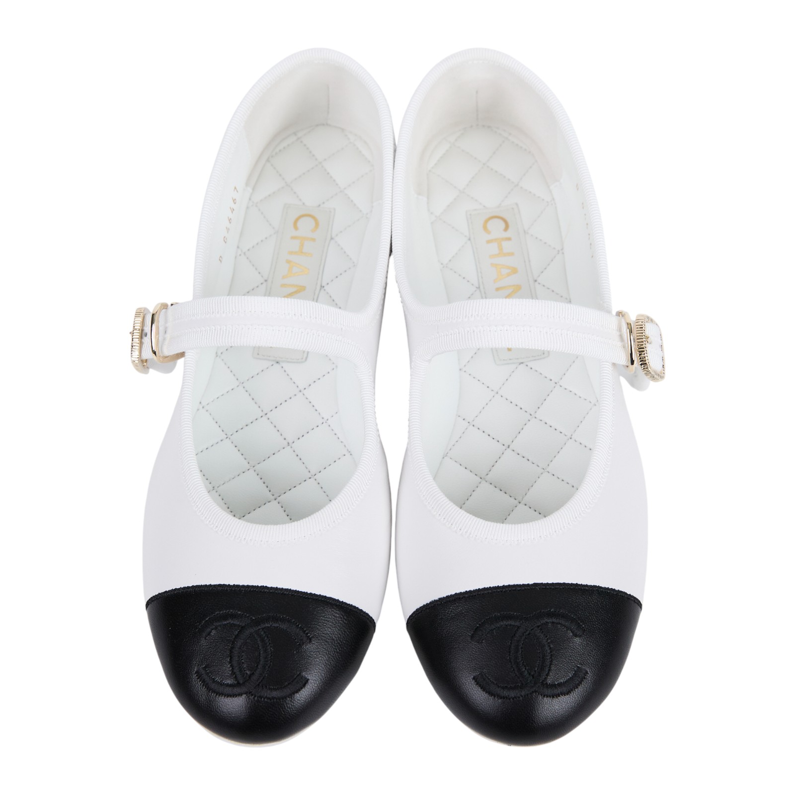 香奈兒 CHANEL CC LOGO 娃娃鞋 休閒鞋 G46467_375 白平底鞋#37.5 原廠盒子