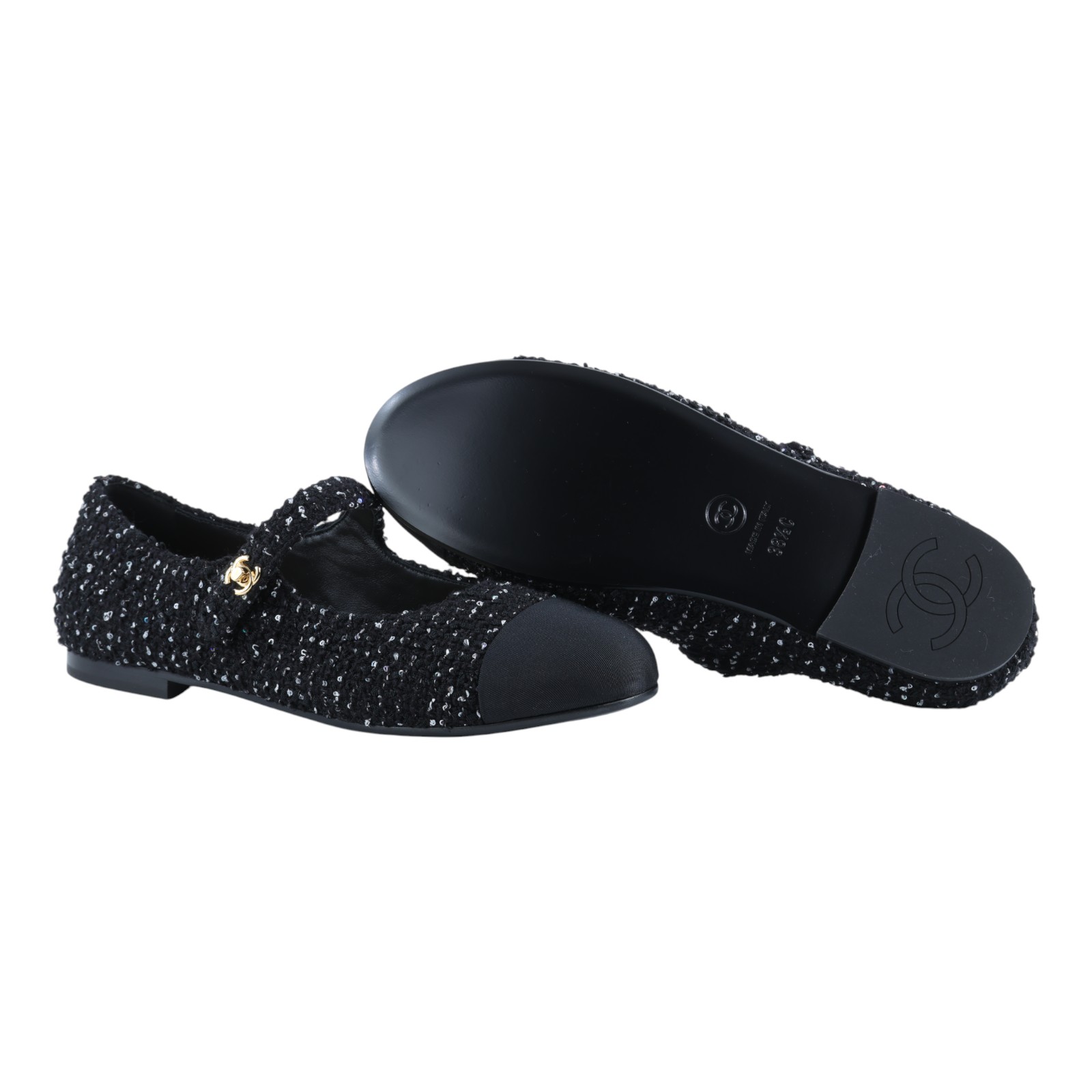 香奈兒 CHANEL 瑪莉珍鞋 G46541_385 黑毛尼平底鞋#38.5 原廠盒子