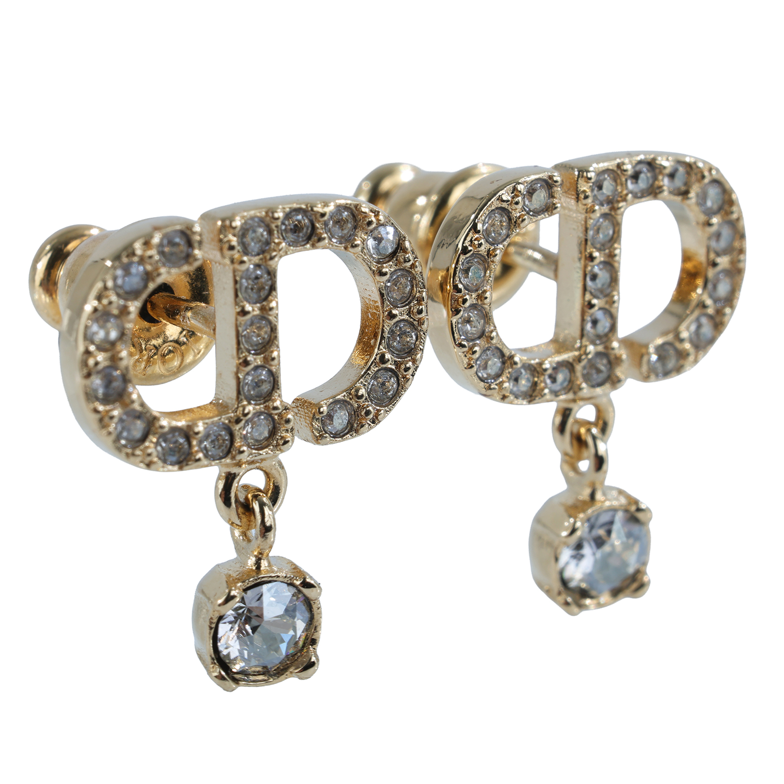 迪奧 CHRISTIAN DIOR Petit CD 耳釘 金色 E3365WOMCY_D03S CD水鑽耳環 原廠盒子/防塵袋