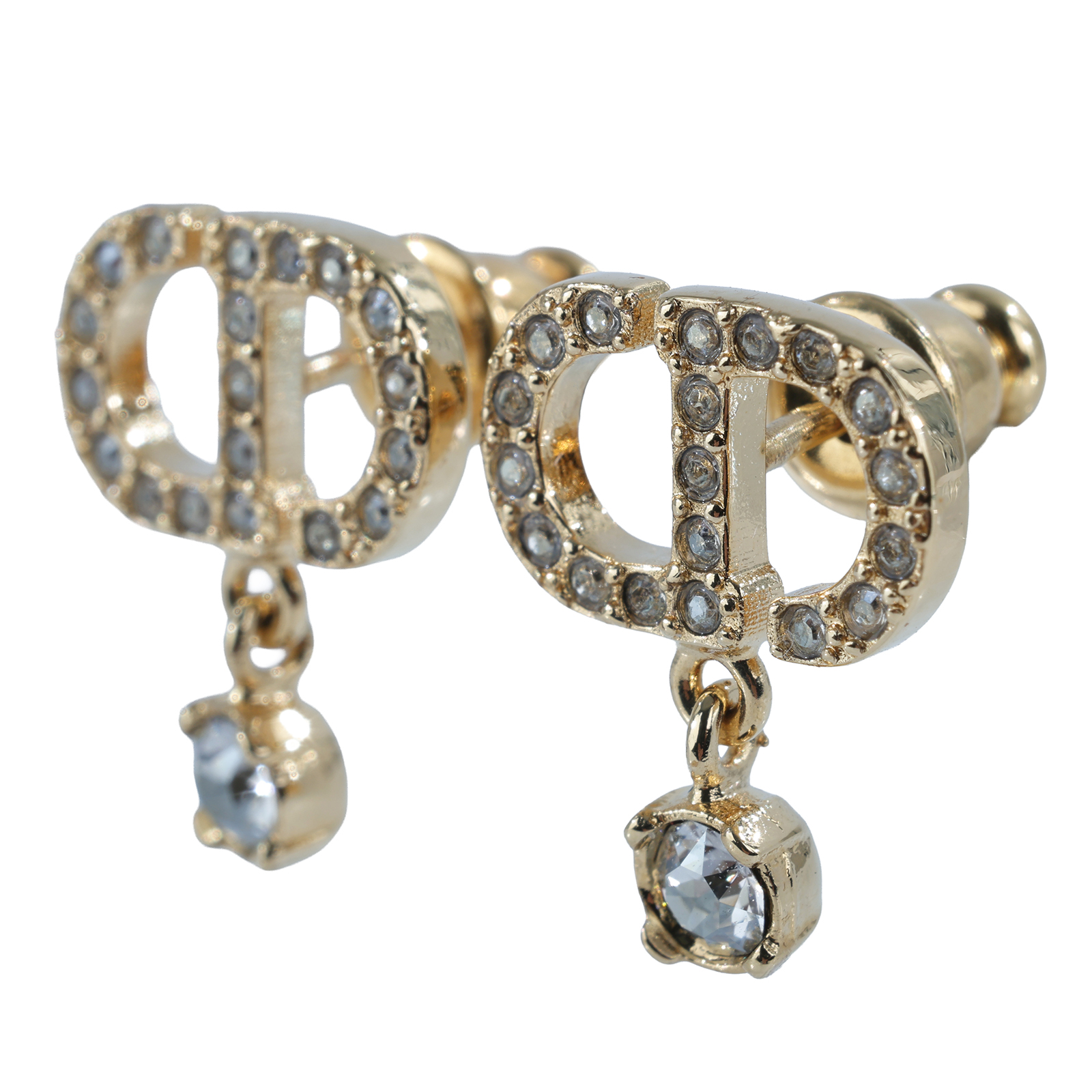 迪奧 CHRISTIAN DIOR Petit CD 耳釘 金色 E3365WOMCY_D03S CD水鑽耳環 原廠盒子/防塵袋