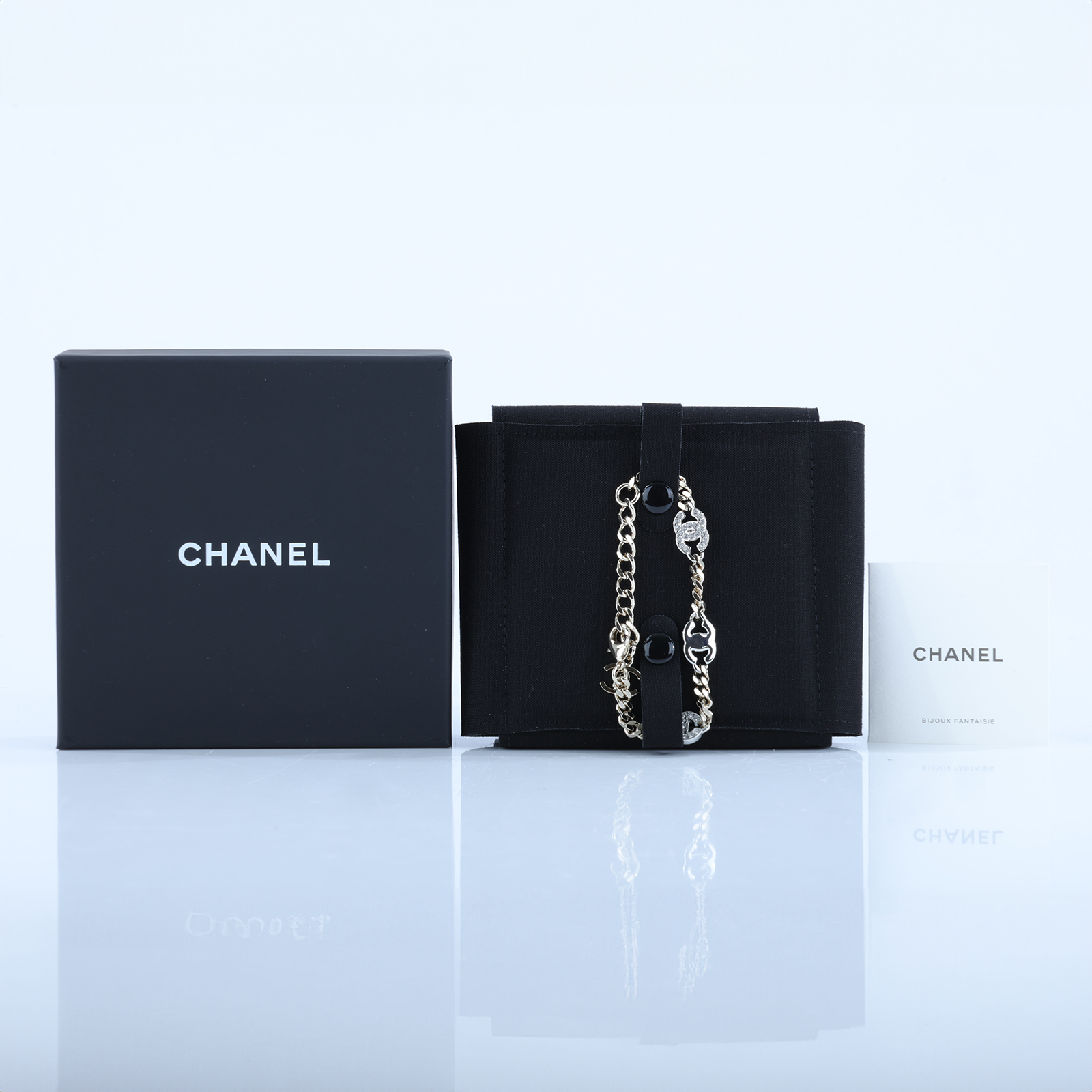 香奈兒 CHANEL CC LOGO 手鍊 B25V 3P雙C手鍊 原廠盒子/內襯