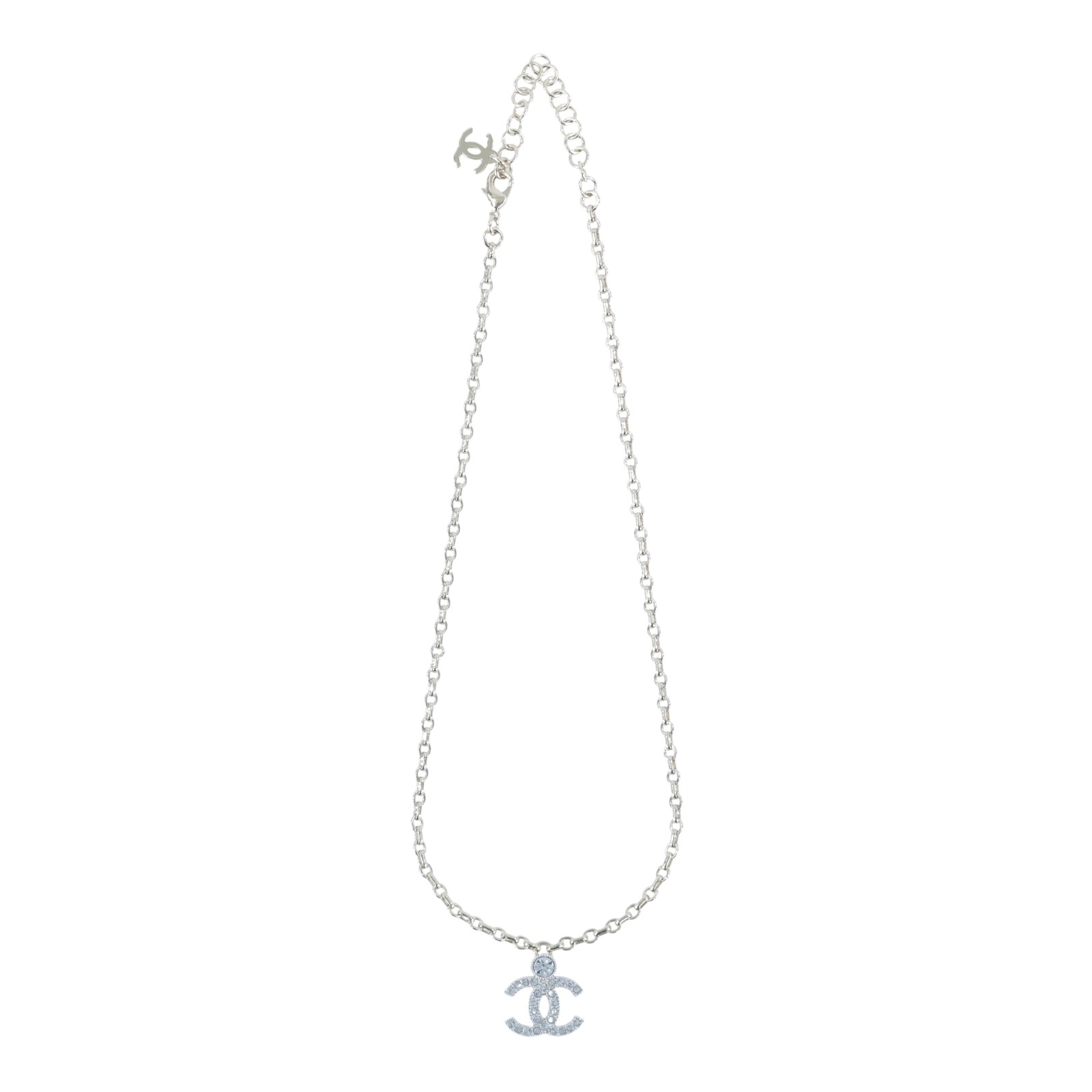 香奈兒 CHANEL CC LOGO 項鍊 I25 V 雙C水鑽項鍊 原廠盒子/內襯