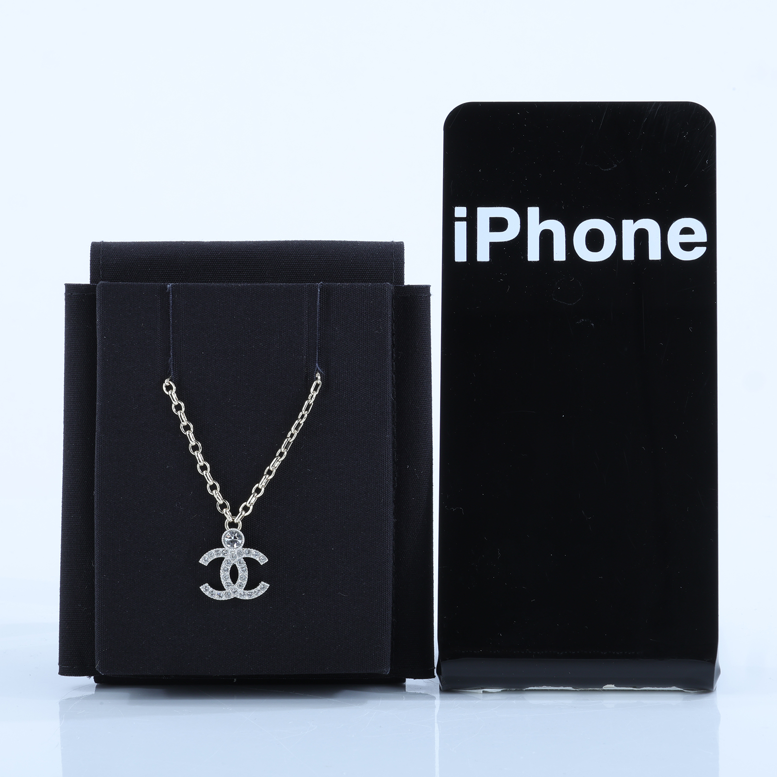 香奈兒 CHANEL CC LOGO 項鍊 I25 V 雙C水鑽項鍊 原廠盒子/內襯