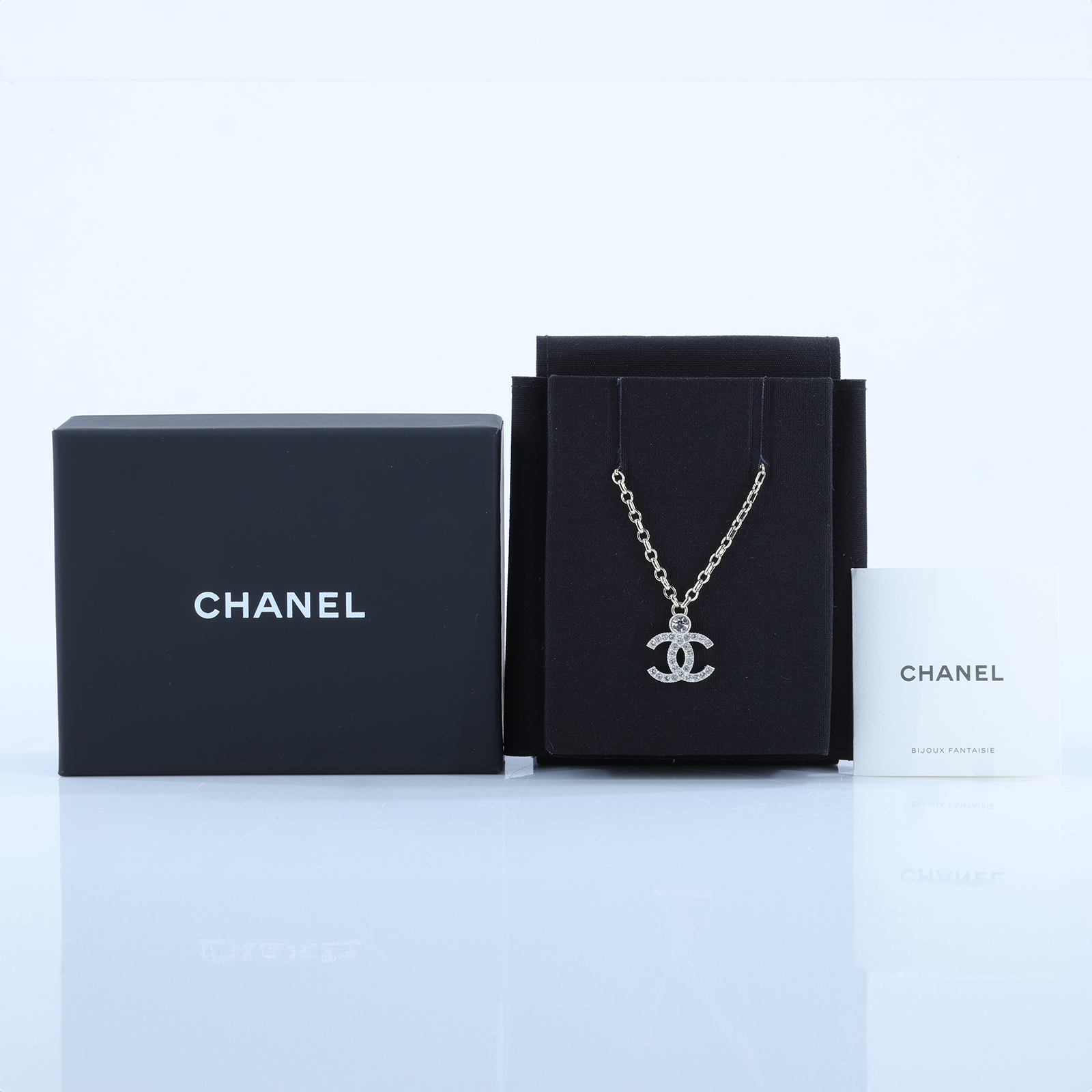 香奈兒 CHANEL CC LOGO 項鍊 I25 V 雙C水鑽項鍊 原廠盒子/內襯