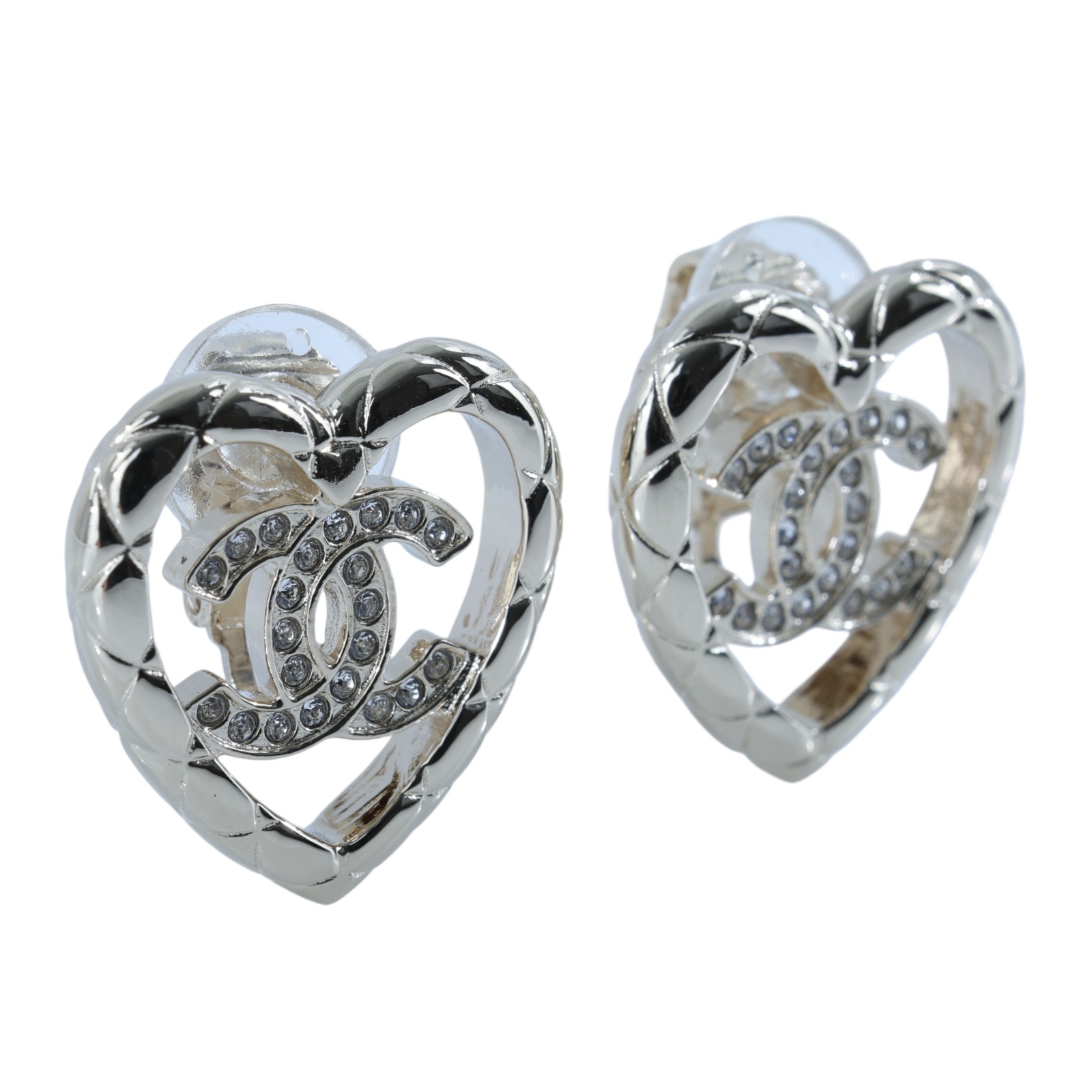 香奈兒 CHANEL CC LOGO 夾式 耳環 1176759956394B25 A 愛心雙C水鑽夾式耳環 原廠盒子/內襯