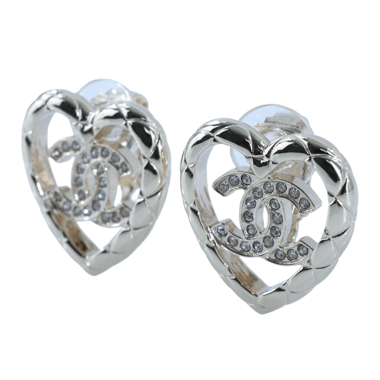 香奈兒 CHANEL CC LOGO 夾式 耳環 1176759956394B25 A 愛心雙C水鑽夾式耳環 原廠盒子/內襯