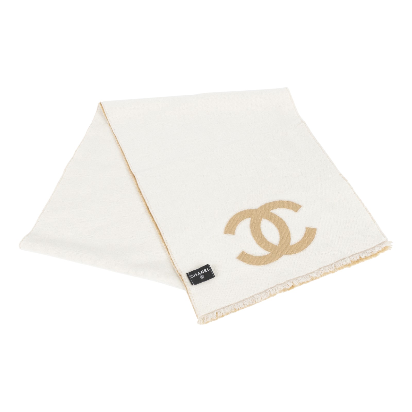 香奈兒 CHANEL CC LOGO 圍巾  淺咖雙C圍巾 無附屬品