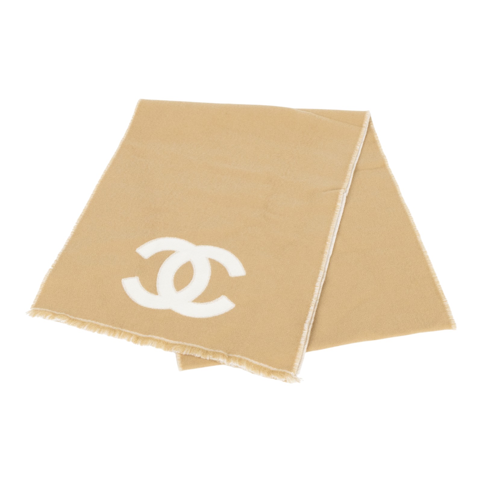 香奈兒 CHANEL CC LOGO 圍巾  淺咖雙C圍巾 無附屬品