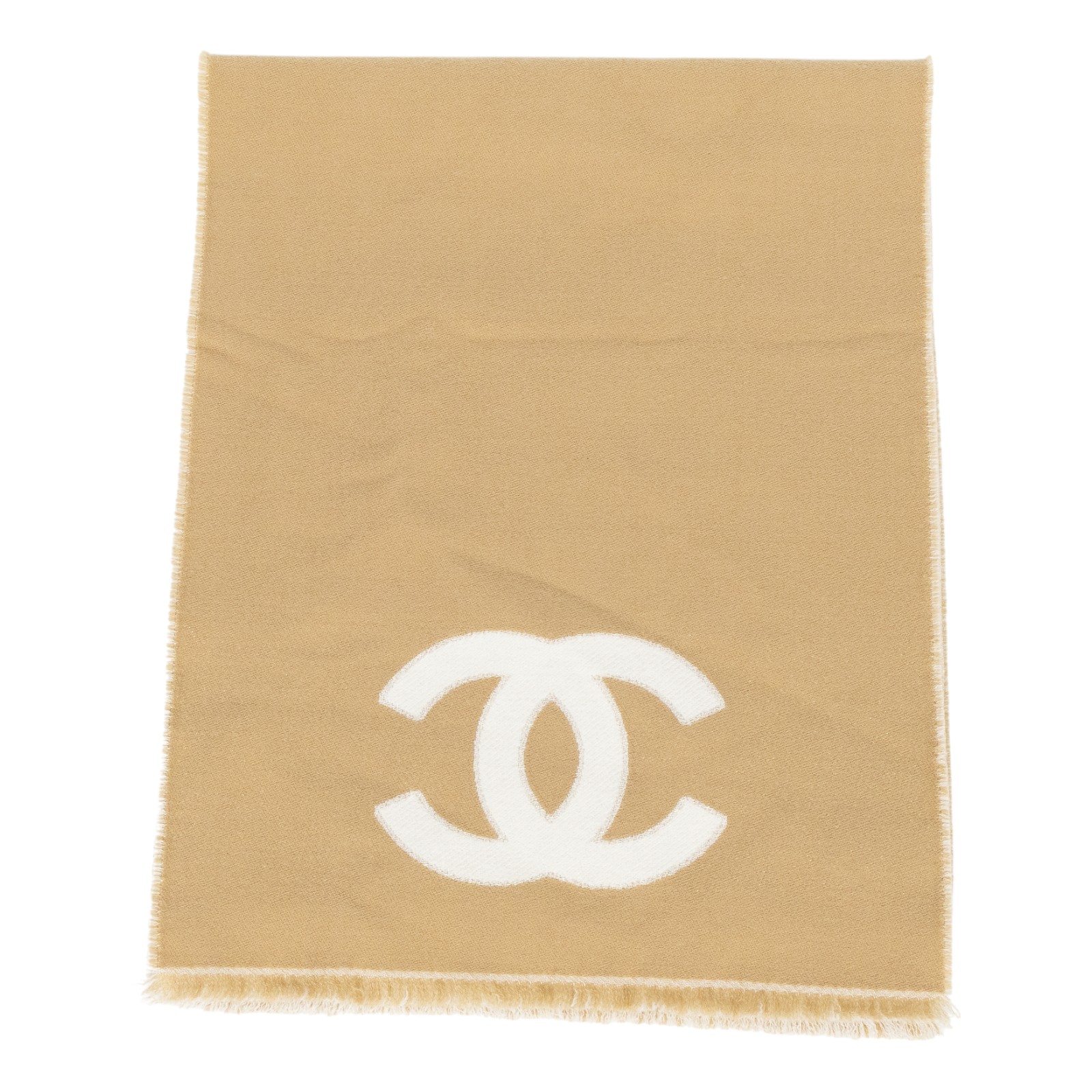 香奈兒 CHANEL CC LOGO 圍巾  淺咖雙C圍巾 無附屬品