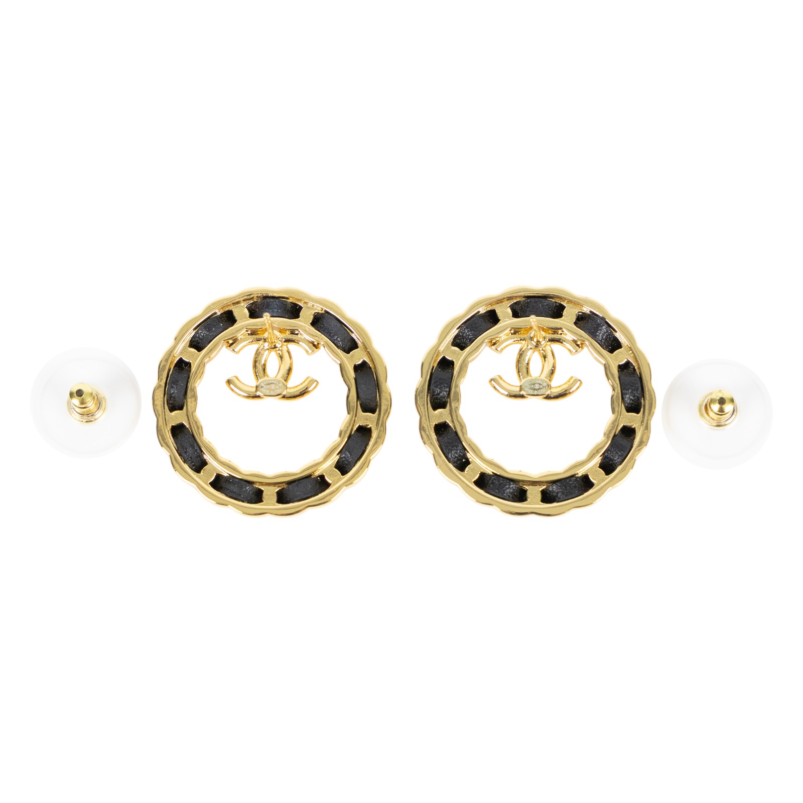 香奈兒 CHANEL CC LOGO 耳釘 耳環 B24 K 圓皮穿耳環 無附屬品