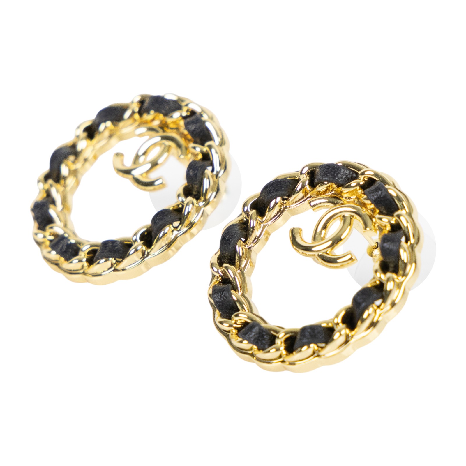 香奈兒 CHANEL CC LOGO 耳釘 耳環 B24 K 圓皮穿耳環 無附屬品