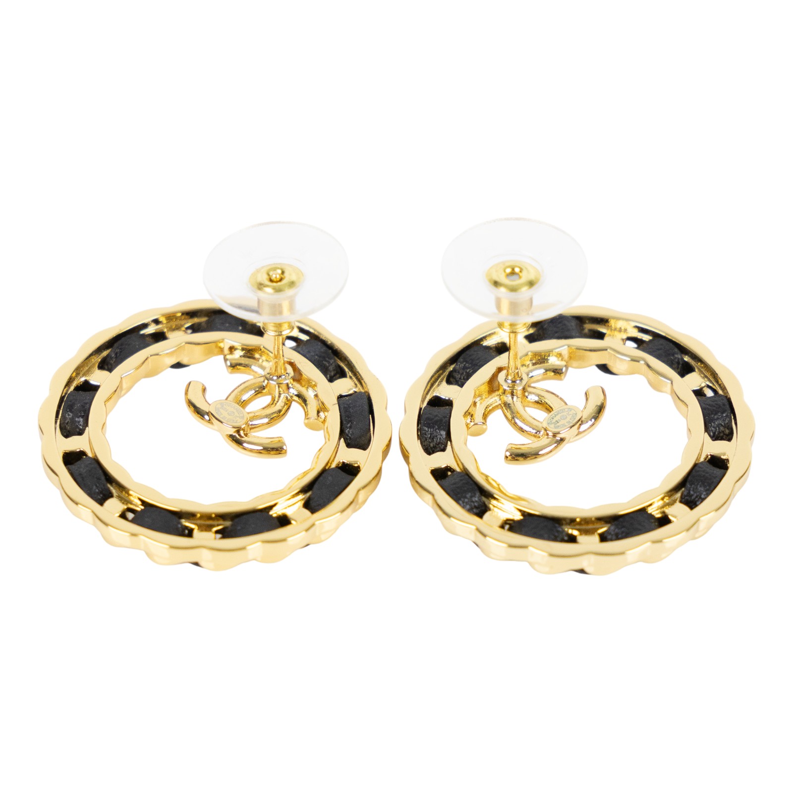 香奈兒 CHANEL CC LOGO 耳釘 耳環 B24 K 圓皮穿耳環 無附屬品