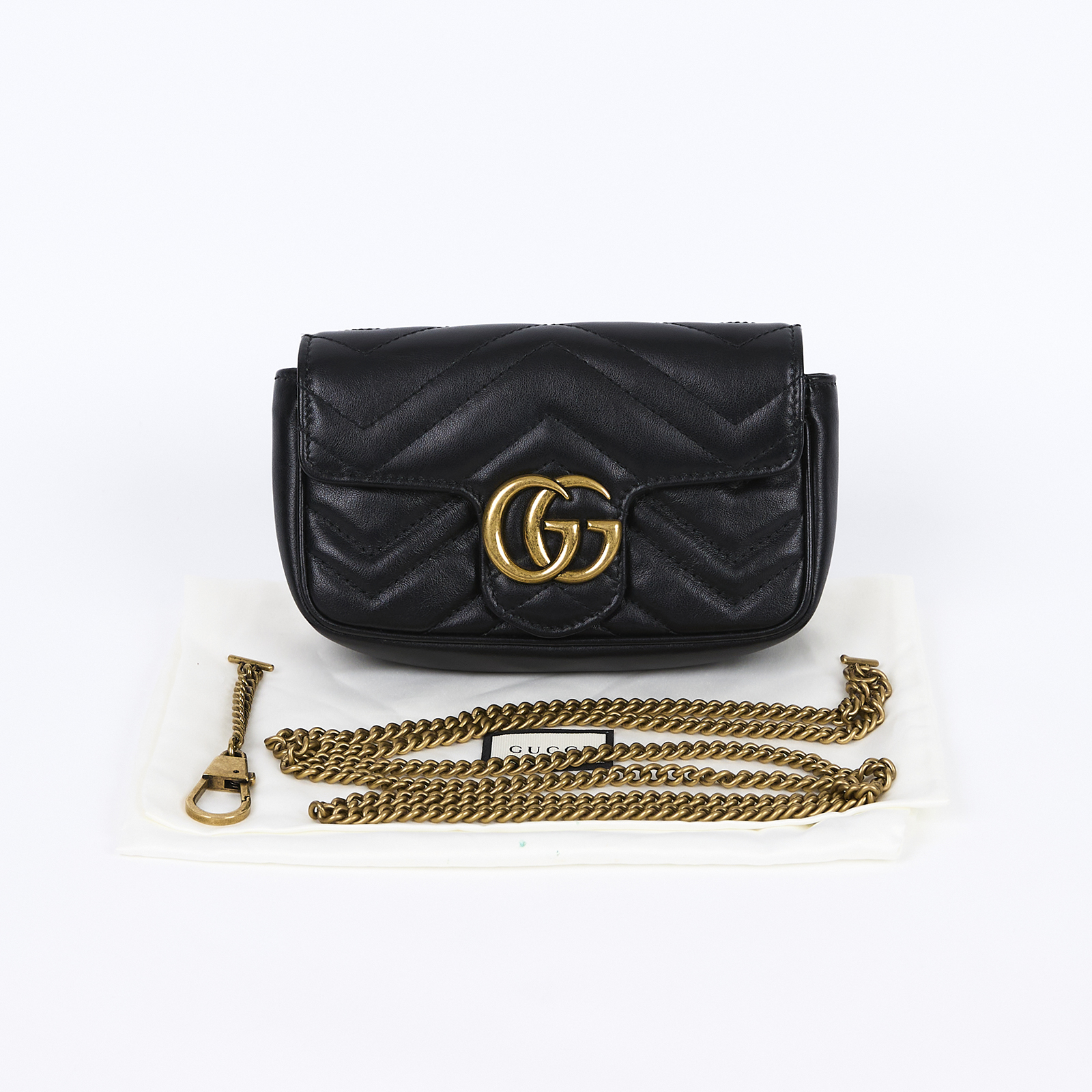 古馳 GUCCI GG Mormont 絎縫 超迷你袋 476433 DTDCT 黑MARMONT MINI 防塵袋