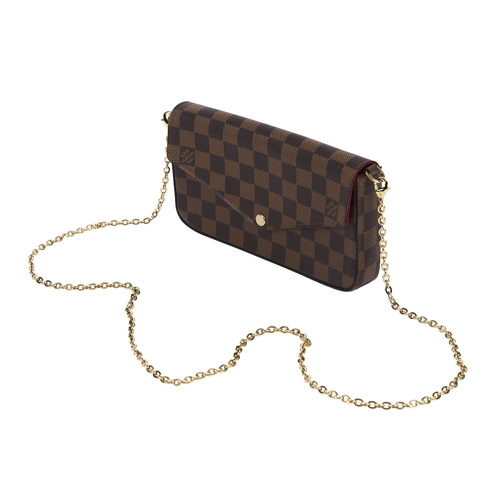 路易威登 LOUIS VUITTON Pochette Félicie 鏈帶扣式斜背 手拿 長夾 Ebène帆布 櫻桃紅 N63032  原廠盒子/防塵袋
