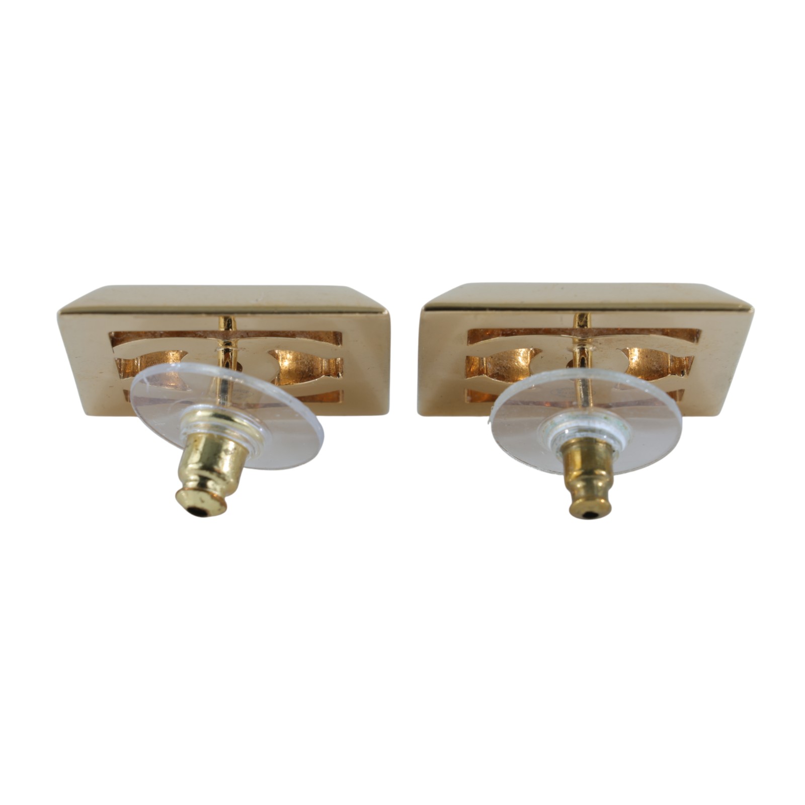 香奈兒 CHANEL CC LOGO 耳環 耳釘 B24 A 白雙方框耳環 原廠盒子/內襯