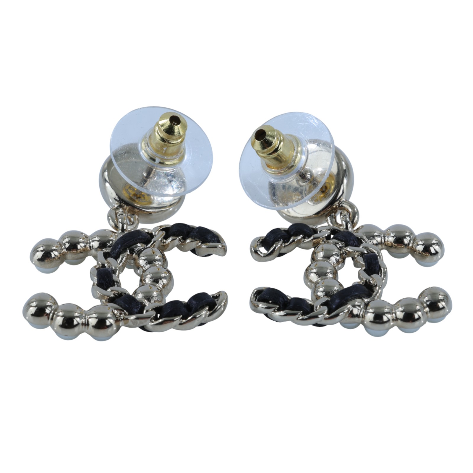 香奈兒 CHANEL CC LOGO 耳環 耳釘 1176796157291B25 K 珍珠皮穿鍊耳環 原廠盒子/內襯