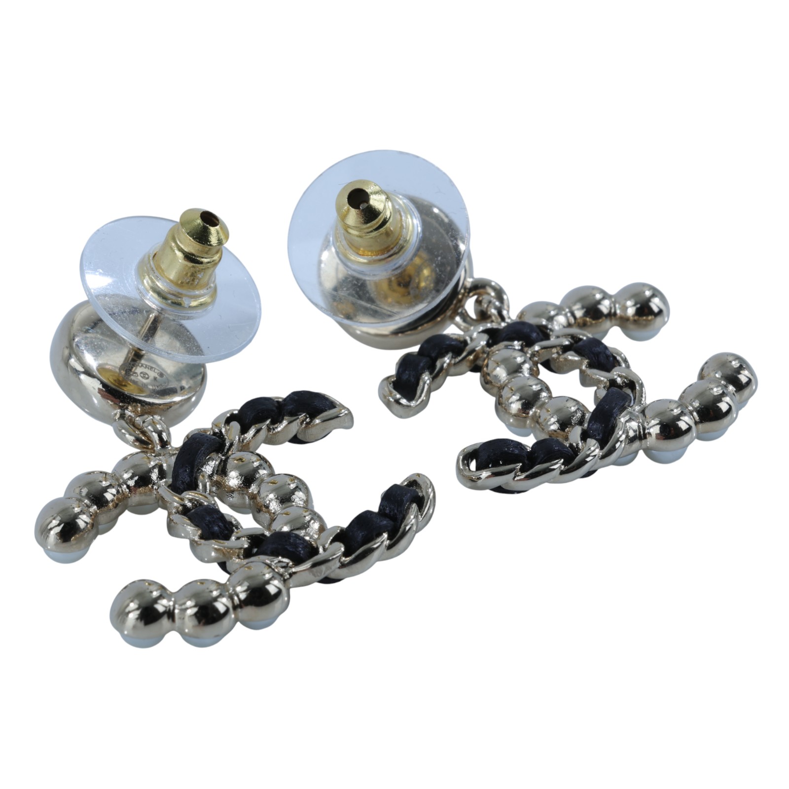 香奈兒 CHANEL CC LOGO 耳環 耳釘 1176796157291B25 K 珍珠皮穿鍊耳環 原廠盒子/內襯