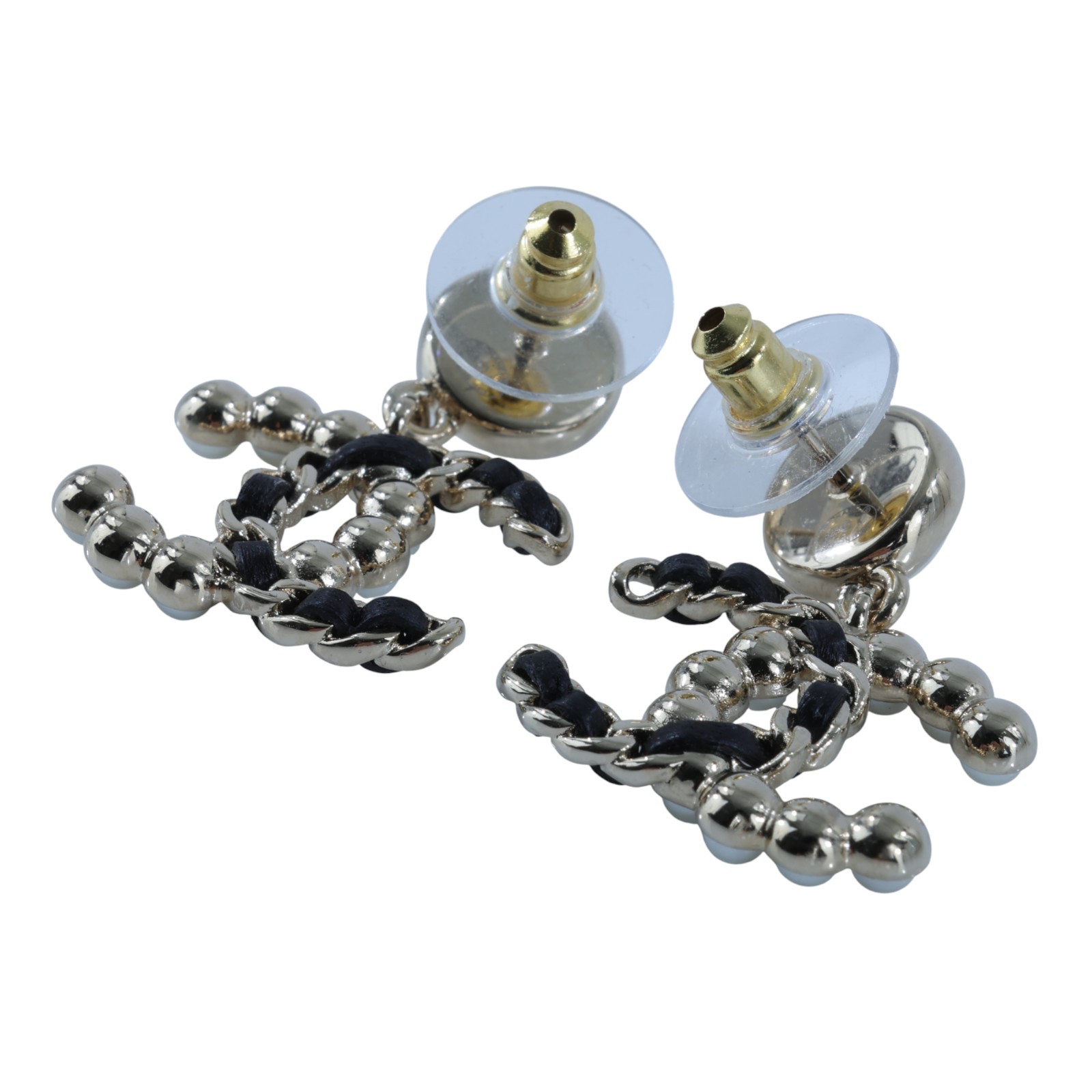 香奈兒 CHANEL CC LOGO 耳環 耳釘 1176796157291B25 K 珍珠皮穿鍊耳環 原廠盒子/內襯