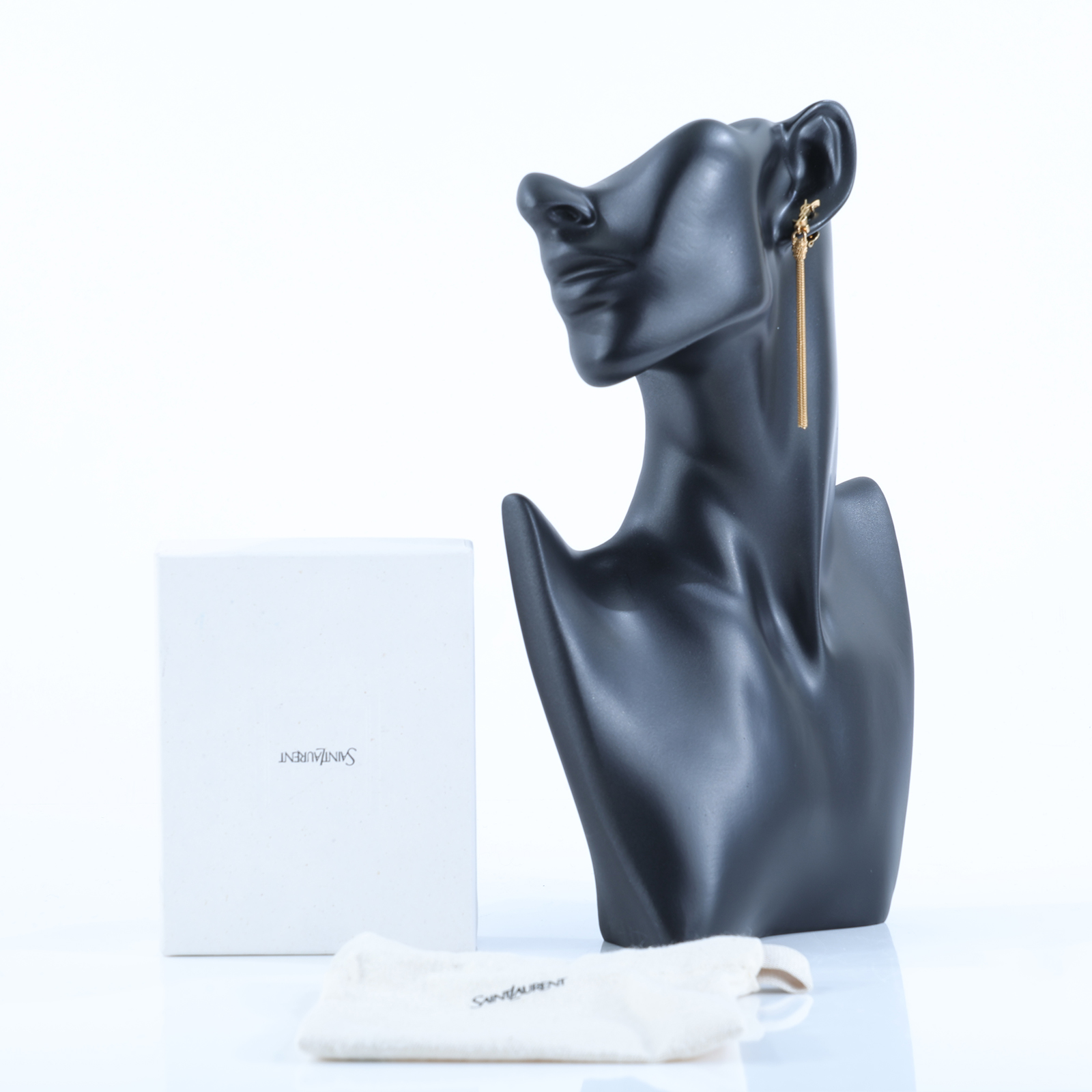 聖羅蘭 YSL SAINT LAURENT Cassandre 流蘇金屬耳環 803195Y1500 金流蘇垂墜耳環 原廠盒子/防塵袋