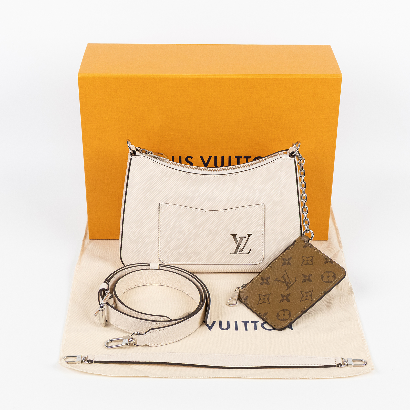 路易威登 LOUIS VUITTON Marelle 肩背包 粒面Epi皮革 石英白色 M80688 晶片款  原廠盒子/防塵袋/背帶