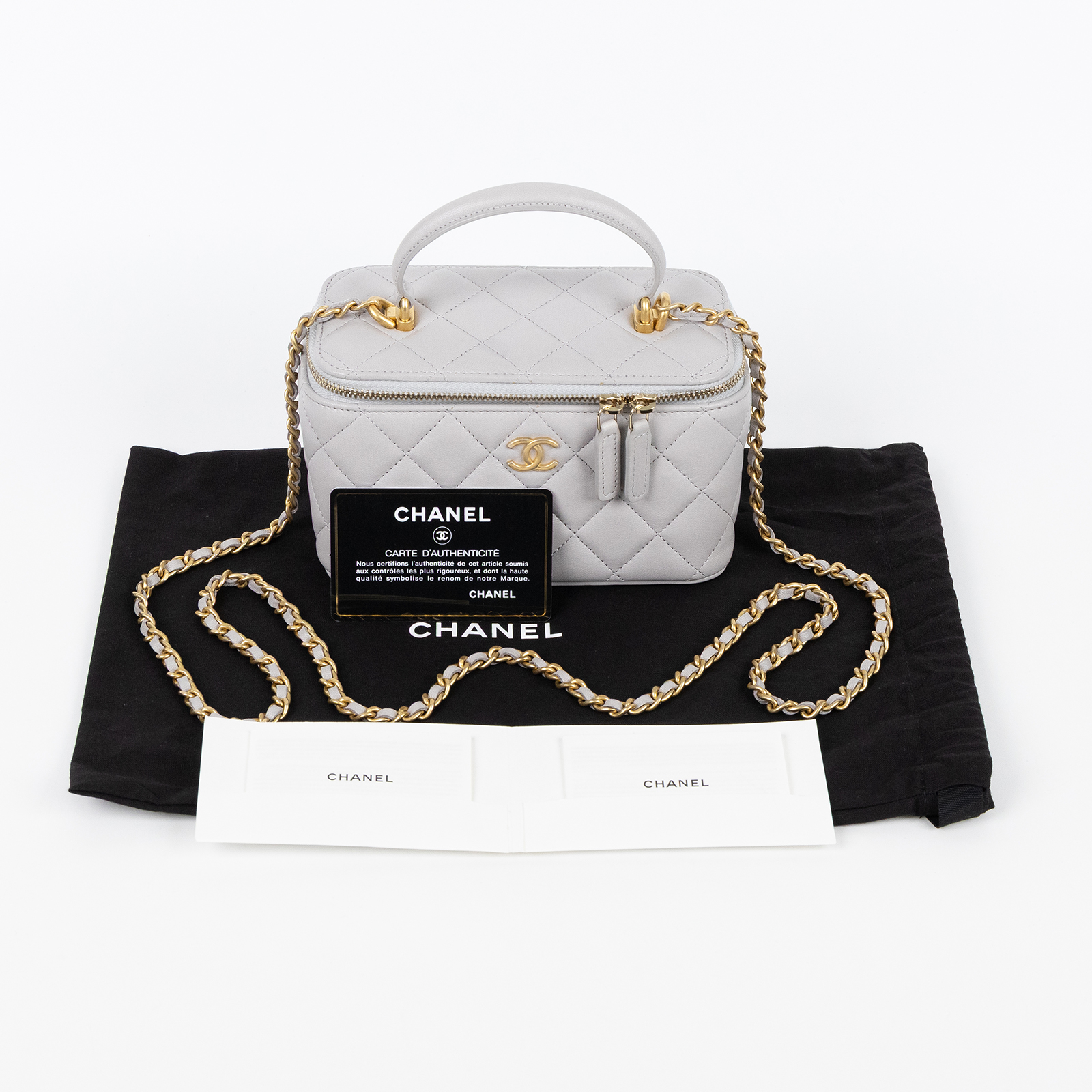 香奈兒 CHANEL Vanity Case 化妝箱 AP2199 31開淺灰羊VANITY CASE化妝包 防塵袋/保證卡