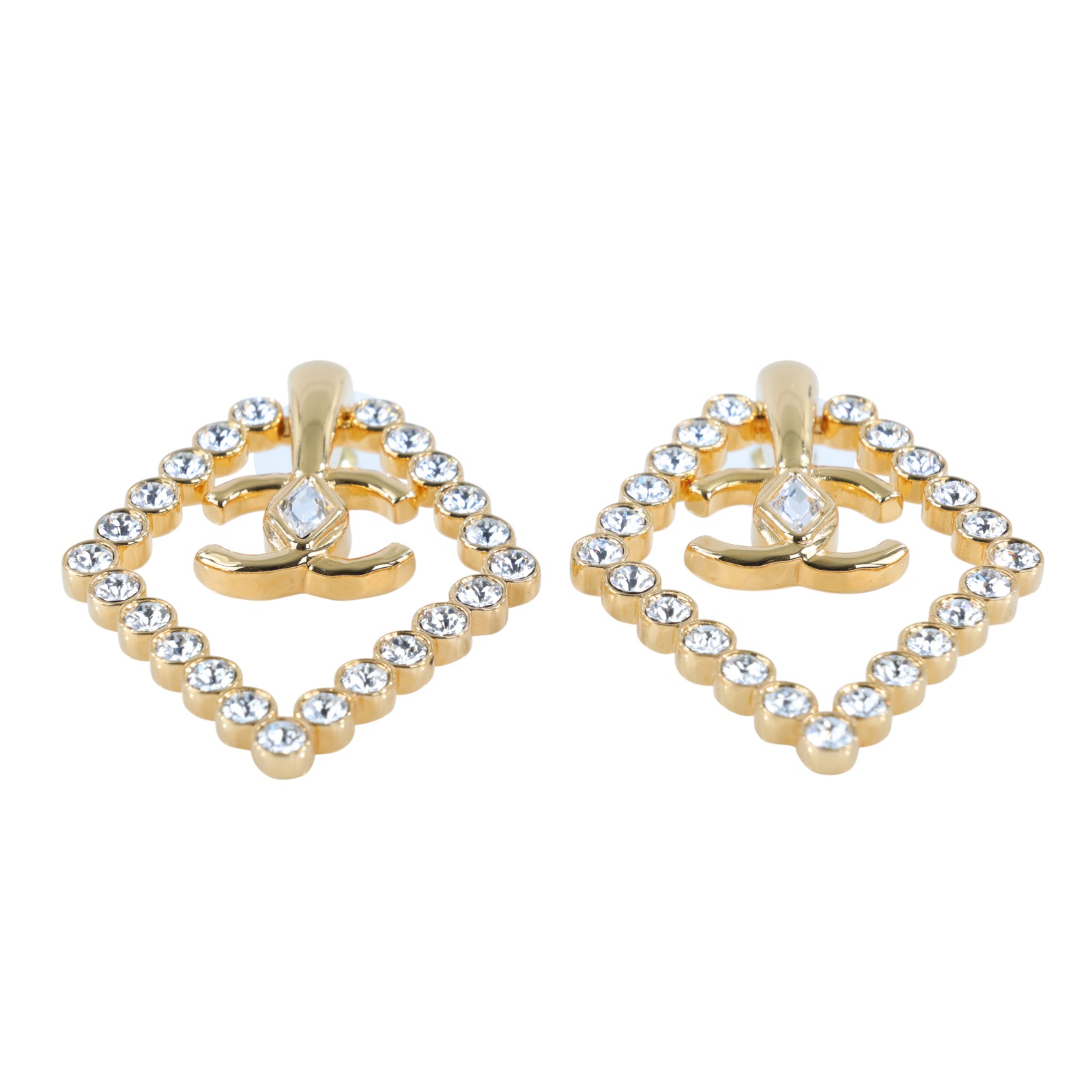 香奈兒 CHANEL CC LOGO 耳環 耳釘 AB9927 B09972L23 C 金色水鑽菱形耳環 原廠盒子/內襯