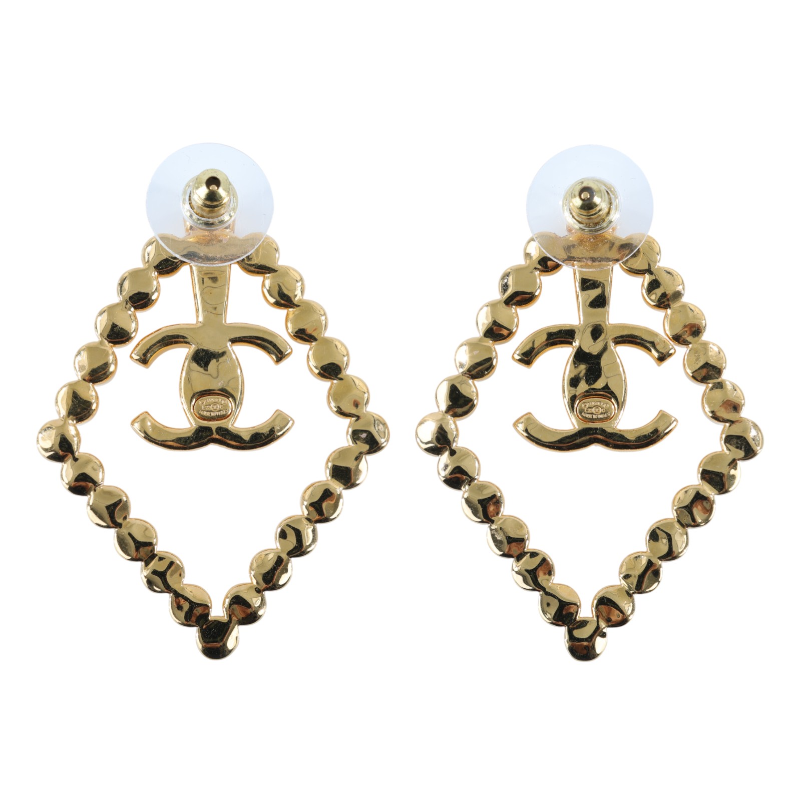 香奈兒 CHANEL CC LOGO 耳環 耳釘 AB9927 B09972L23 C 金色水鑽菱形耳環 原廠盒子/內襯