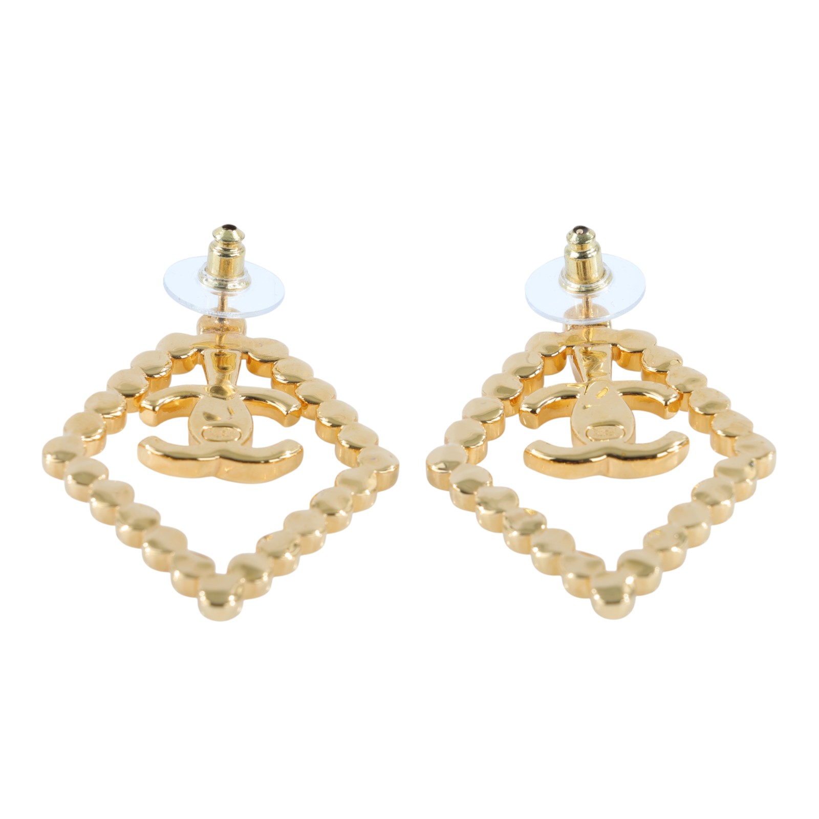 香奈兒 CHANEL CC LOGO 耳環 耳釘 AB9927 B09972L23 C 金色水鑽菱形耳環 原廠盒子/內襯