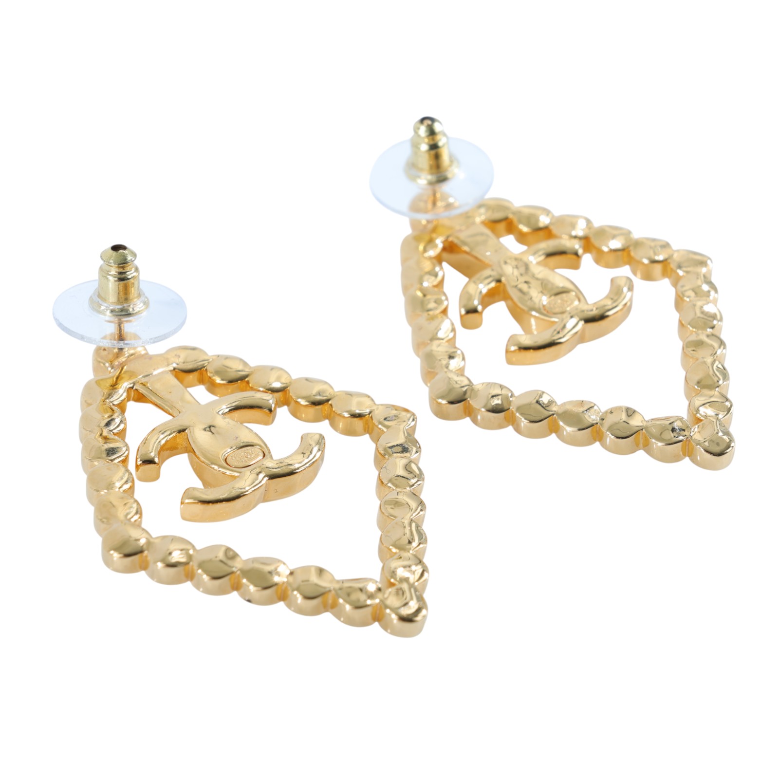 香奈兒 CHANEL CC LOGO 耳環 耳釘 AB9927 B09972L23 C 金色水鑽菱形耳環 原廠盒子/內襯