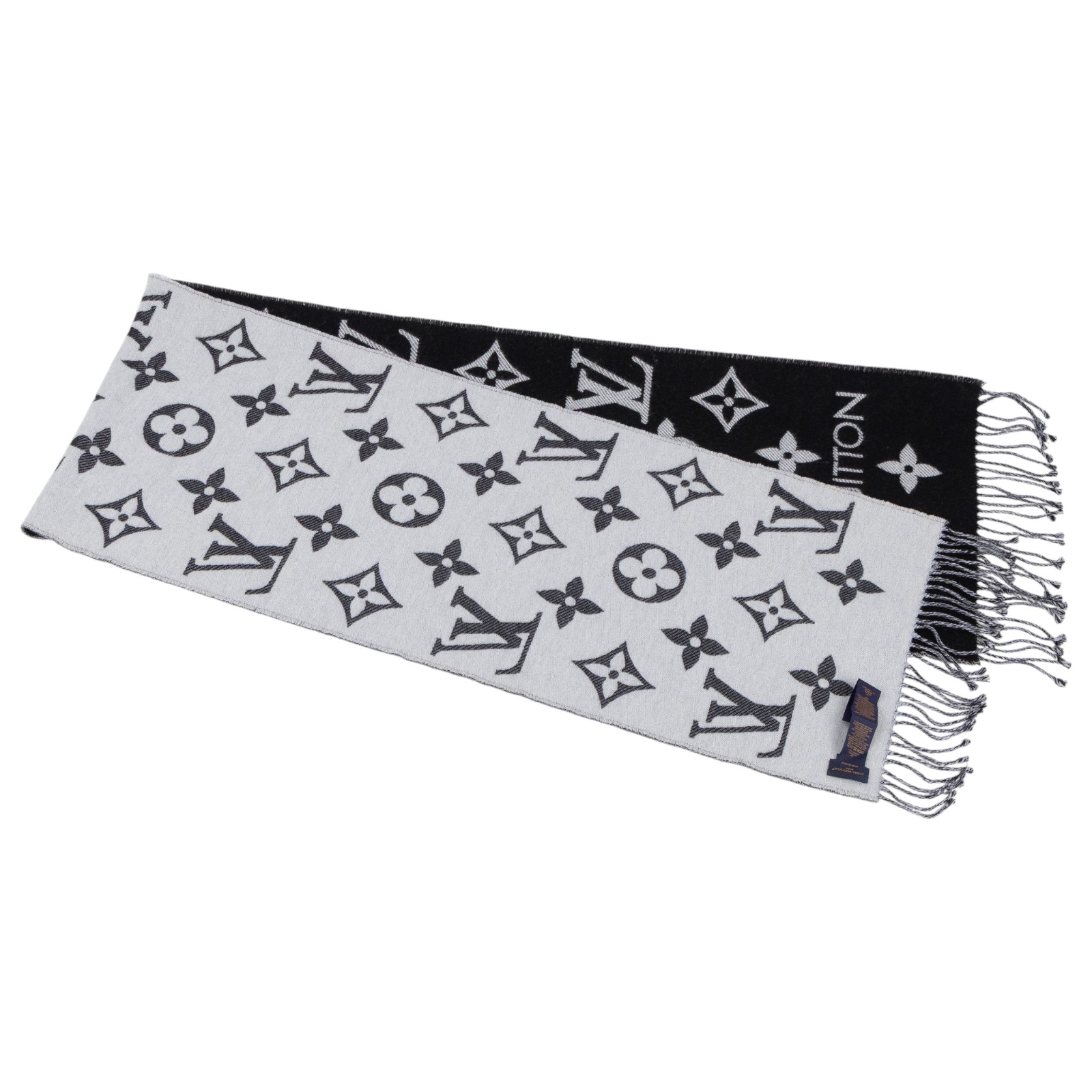 路易威登 LOUIS VUITTON LV Essential 圍巾 黑色 M77853 黑灰ESSENTIAL雙面圍巾 無附屬品