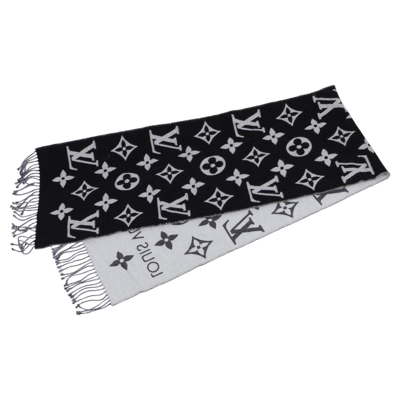 路易威登 LOUIS VUITTON LV Essential 圍巾 黑色 M77853 黑灰ESSENTIAL雙面圍巾 無附屬品