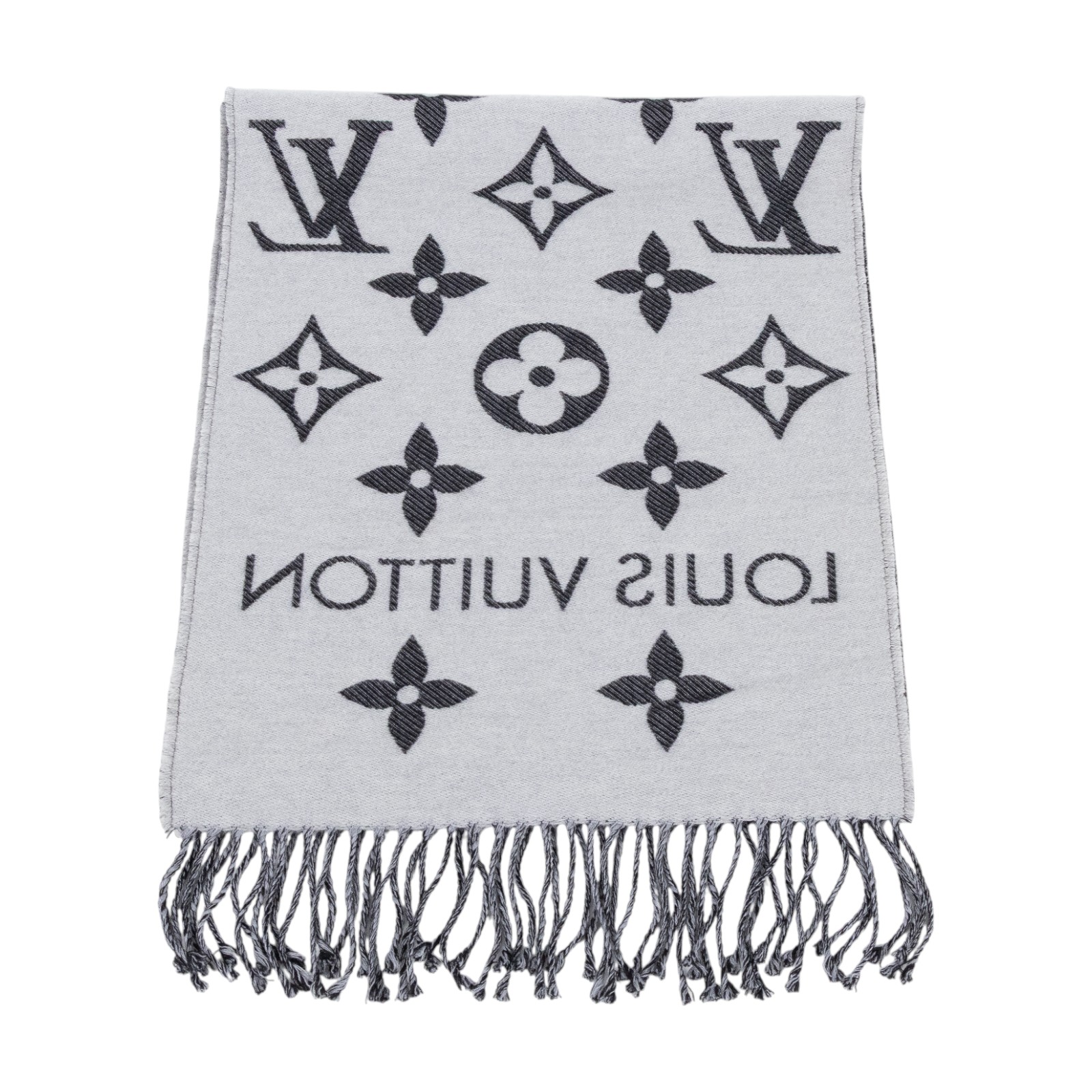 路易威登 LOUIS VUITTON LV Essential 圍巾 黑色 M77853 黑灰ESSENTIAL雙面圍巾 無附屬品