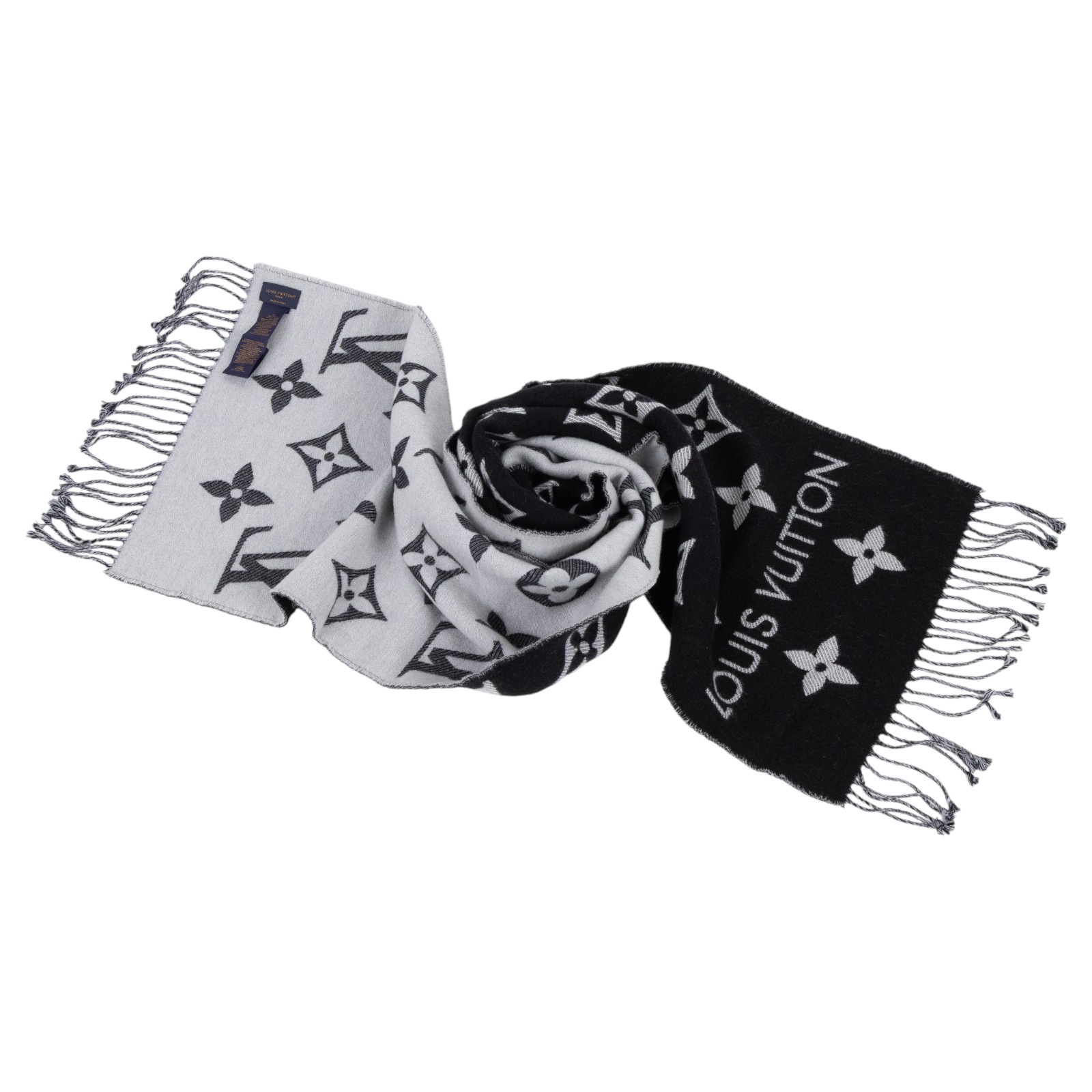 路易威登 LOUIS VUITTON LV Essential 圍巾 黑色 M77853 黑灰ESSENTIAL雙面圍巾 無附屬品