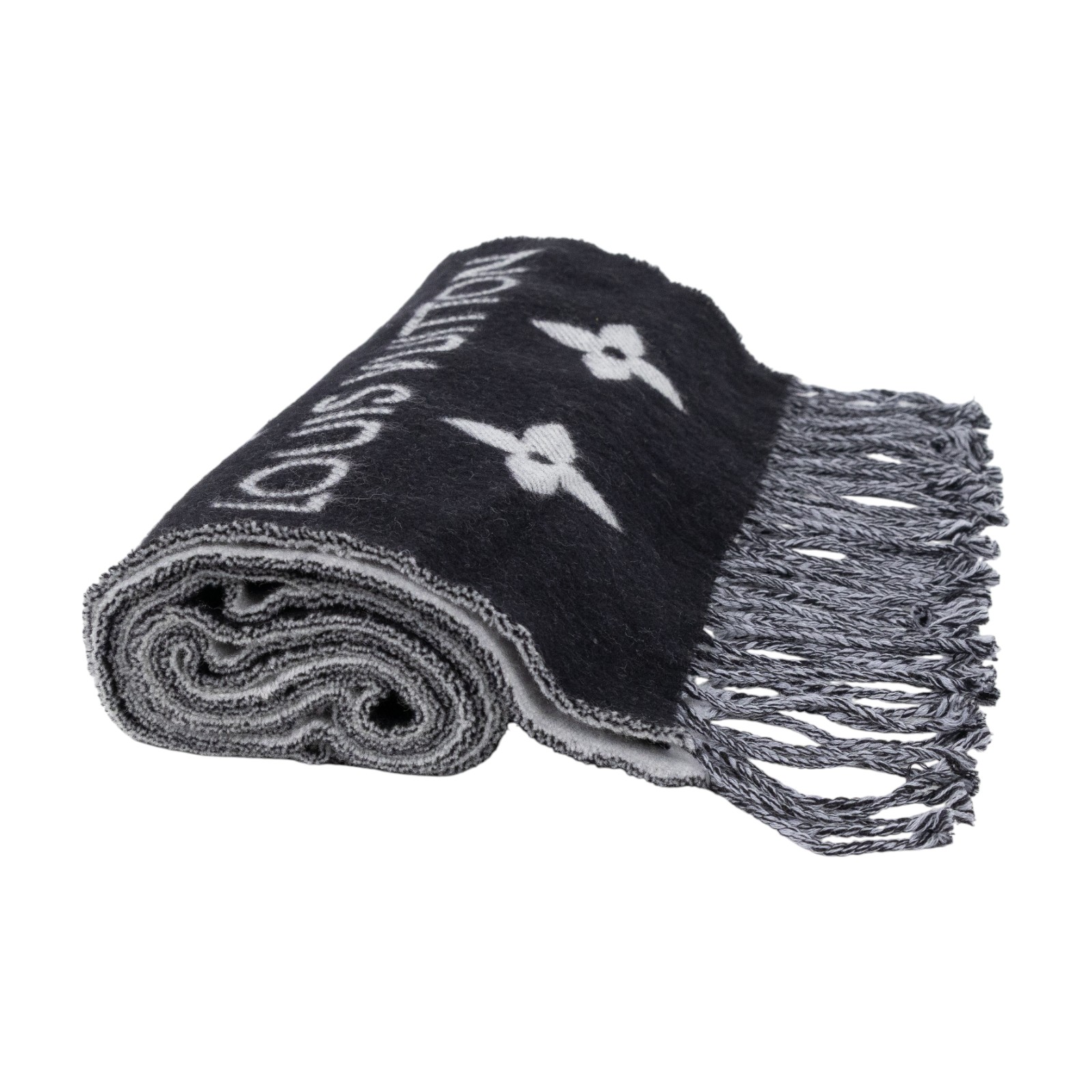 路易威登 LOUIS VUITTON LV Essential 圍巾 黑色 M77853 黑灰ESSENTIAL雙面圍巾 無附屬品