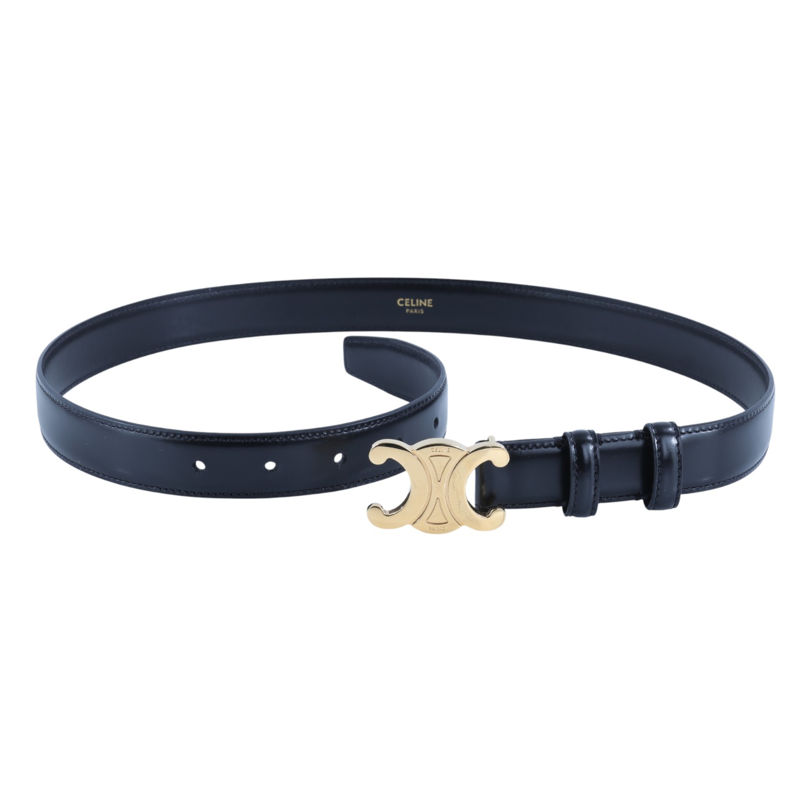 思琳 CELINE Trio,phe 18毫米 腰帶 45AX63A01_75 黑金凱旋皮帶 #75 無附屬品