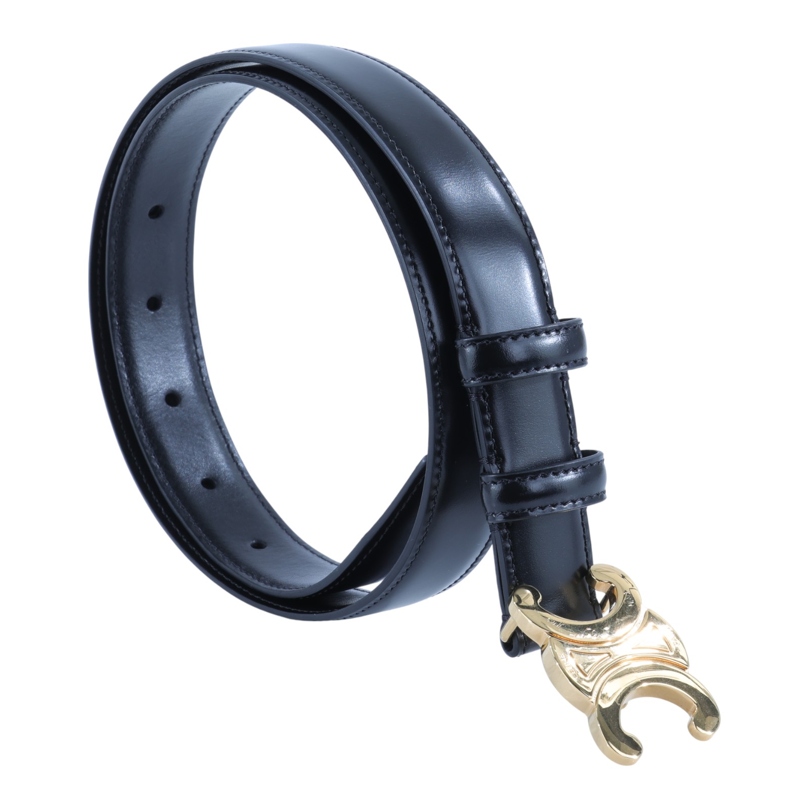 思琳 CELINE Trio,phe 18毫米 腰帶 45AX63A01_75 黑金凱旋皮帶 #75 無附屬品