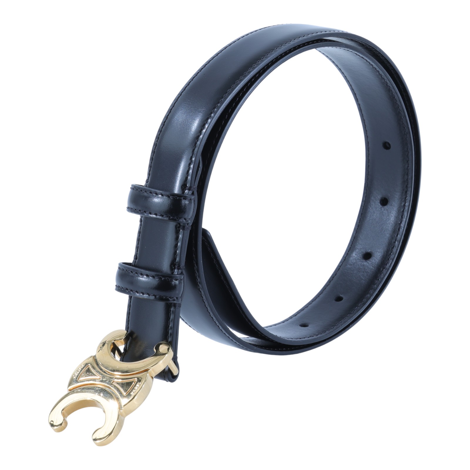 思琳 CELINE Trio,phe 18毫米 腰帶 45AX63A01_75 黑金凱旋皮帶 #75 無附屬品