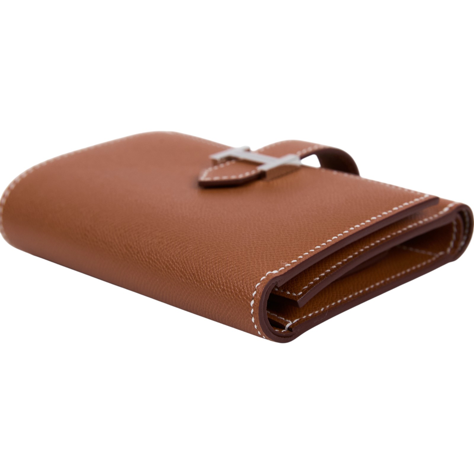 愛馬仕 Hermes Portefeuille Bearn Combine 三折短夾 銀色五金 金棕色 H084830CK37 /W AI 011 DW  原廠盒子