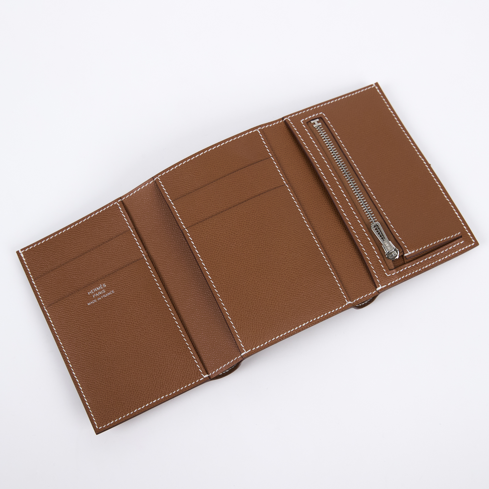 愛馬仕 Hermes Portefeuille Bearn Combine 三折短夾 銀色五金 金棕色 H084830CK37 /W AI 011 DW  原廠盒子