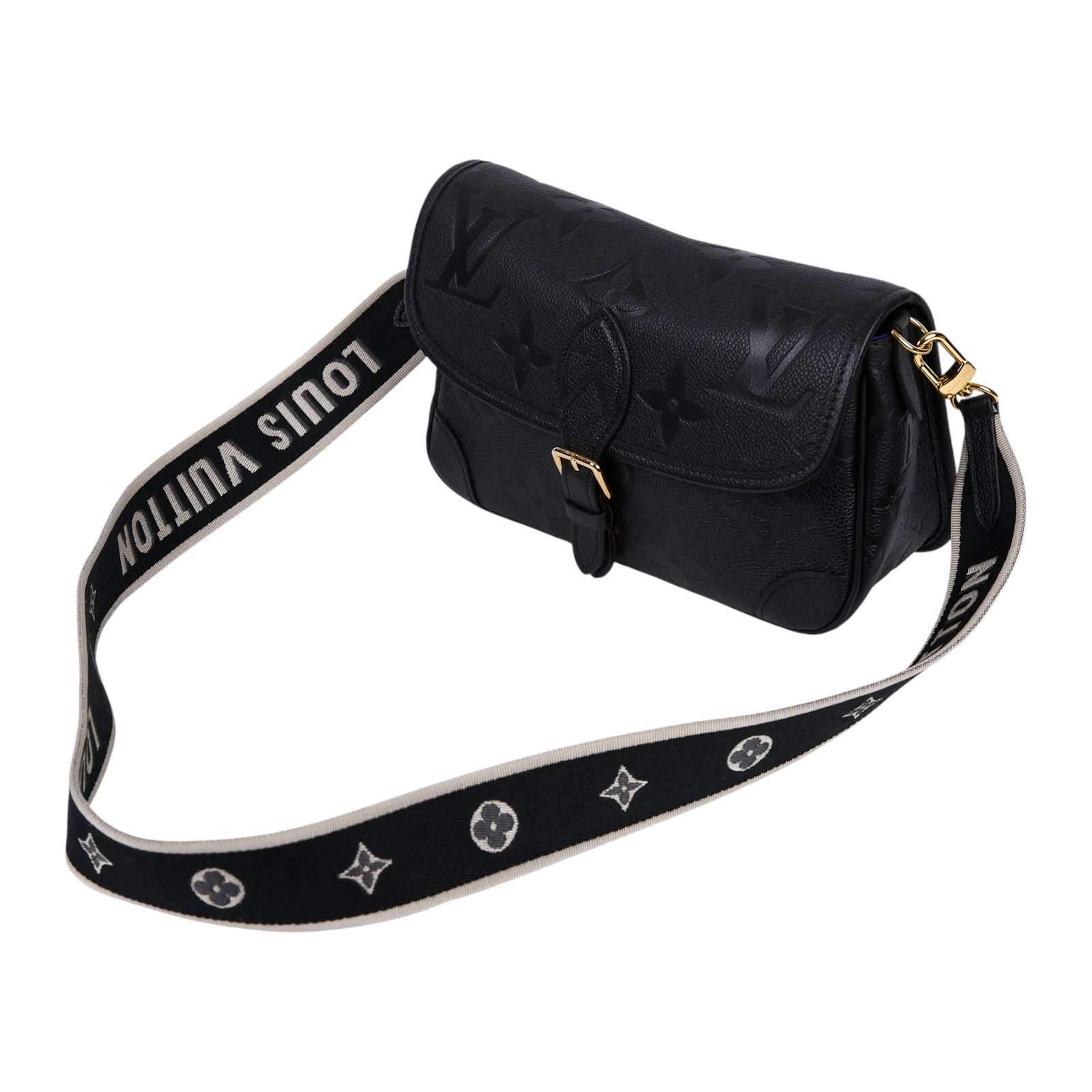 路易威登 LOUIS VUITTON Diane 腋下包法棍 單肩背包 黑色 M46386 晶片款 黑大原花壓紋DIANE 防塵袋