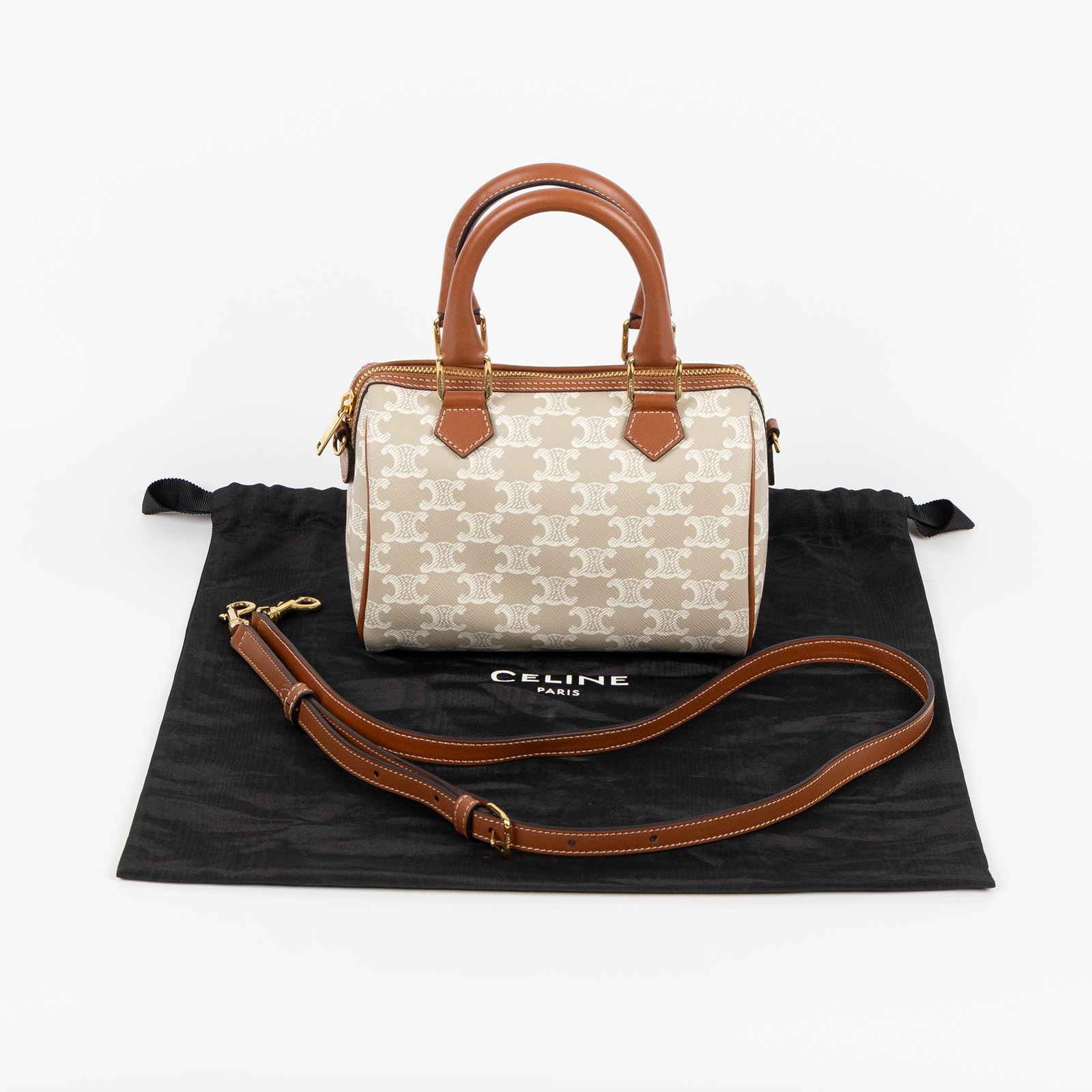 思琳 CELINE 標誌印花 波士頓包 小型 113772CAS 米灰凱旋波士頓包 小號 防塵袋