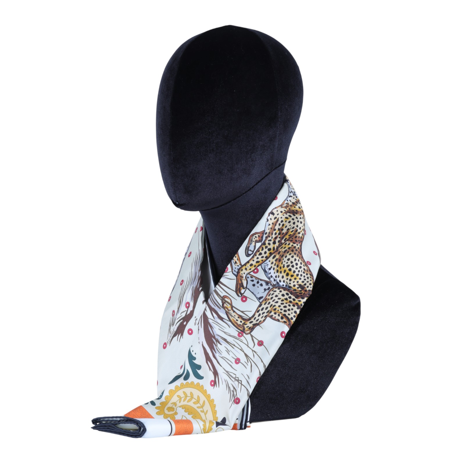 愛馬仕 Hermes Guepards Bandana 90 雙面 方巾 奶油色 橘色 棕色 H904166Sv01  豹紋絲巾 原廠盒子