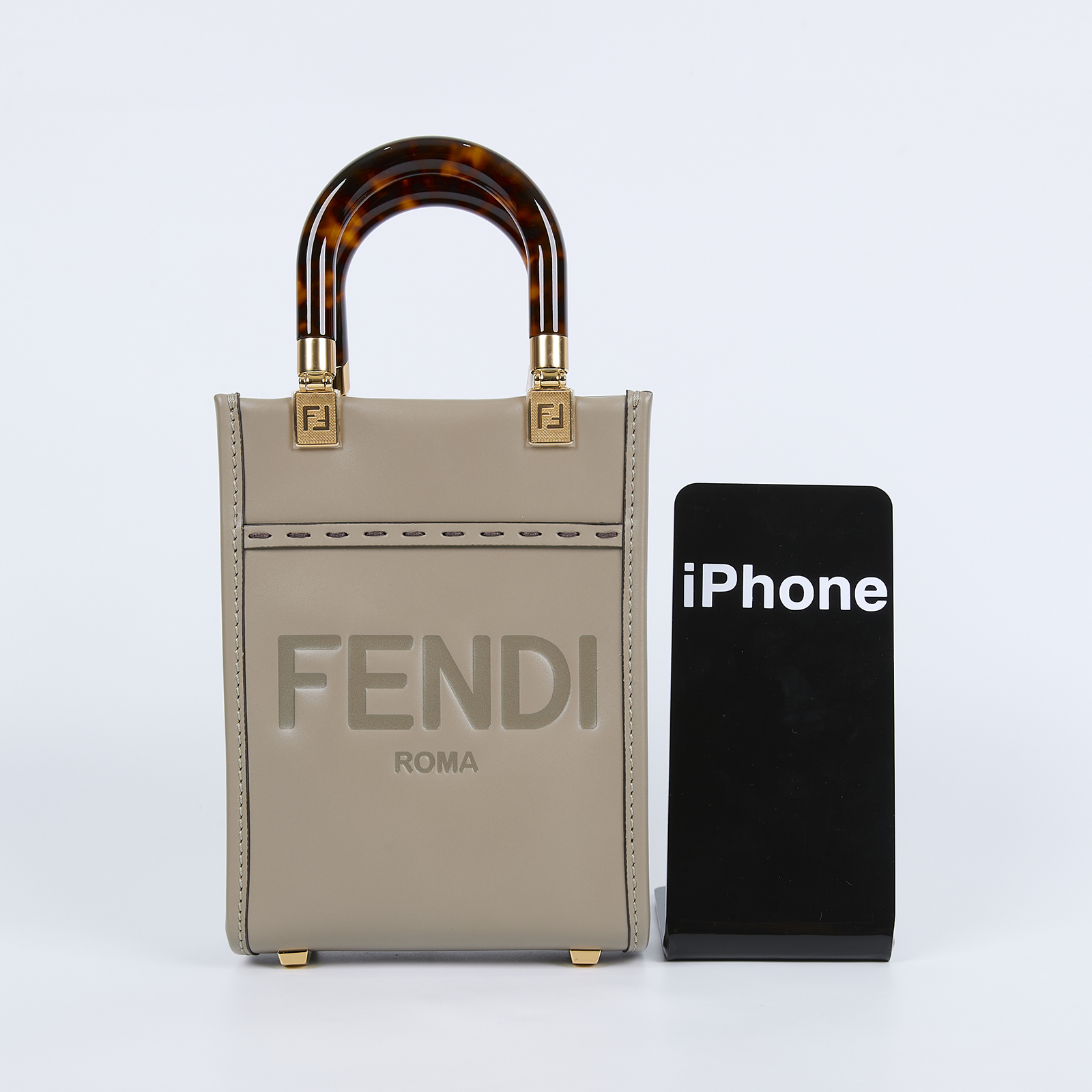 芬迪 FENDI Sunshine 迷你 手提包 皮革 迷你 包款 8BS051ABVL 灰色SUNSHINE MINI 無附屬品